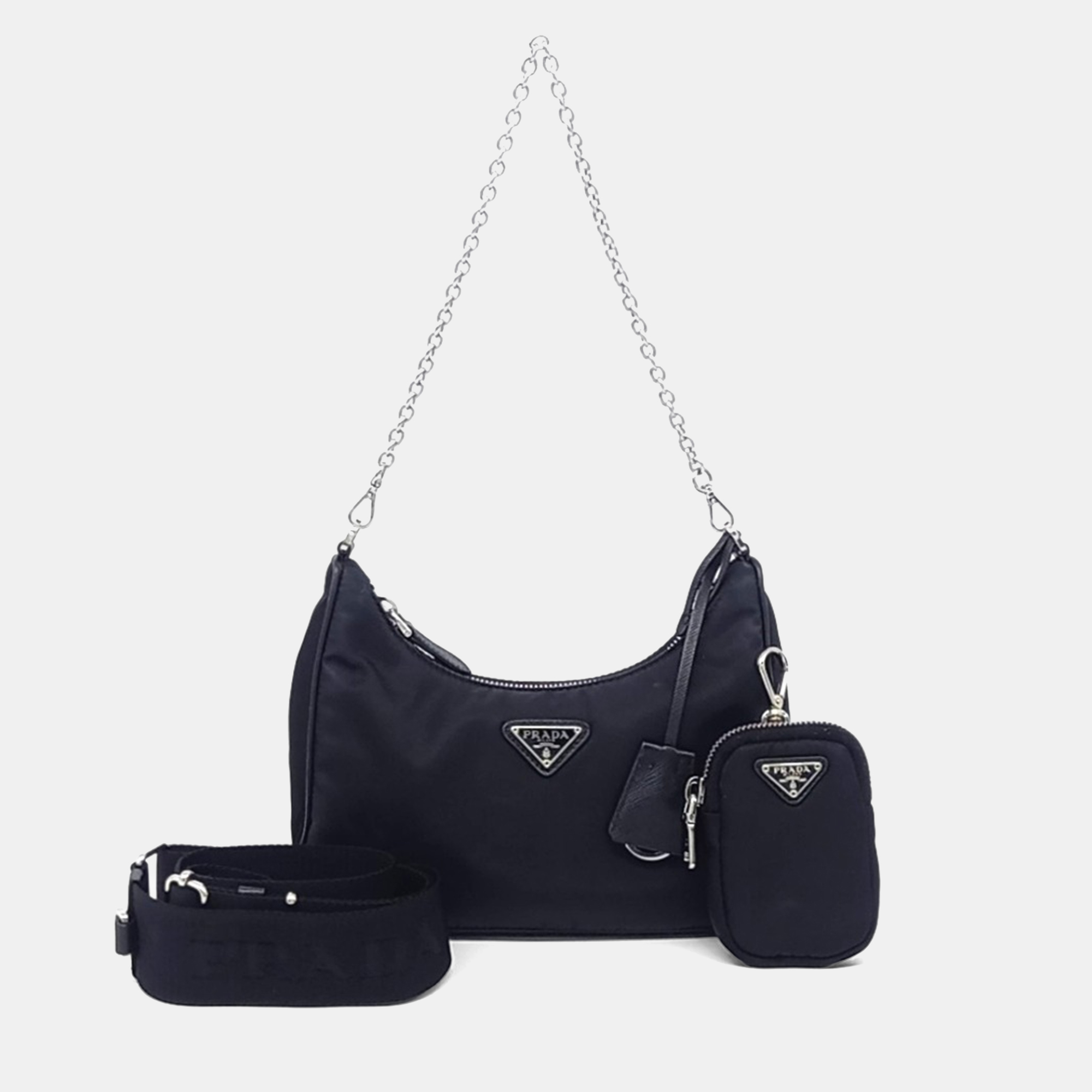

Prada Black Nylon Re-Nylon Tessuto Chain Strap Hobo Bag