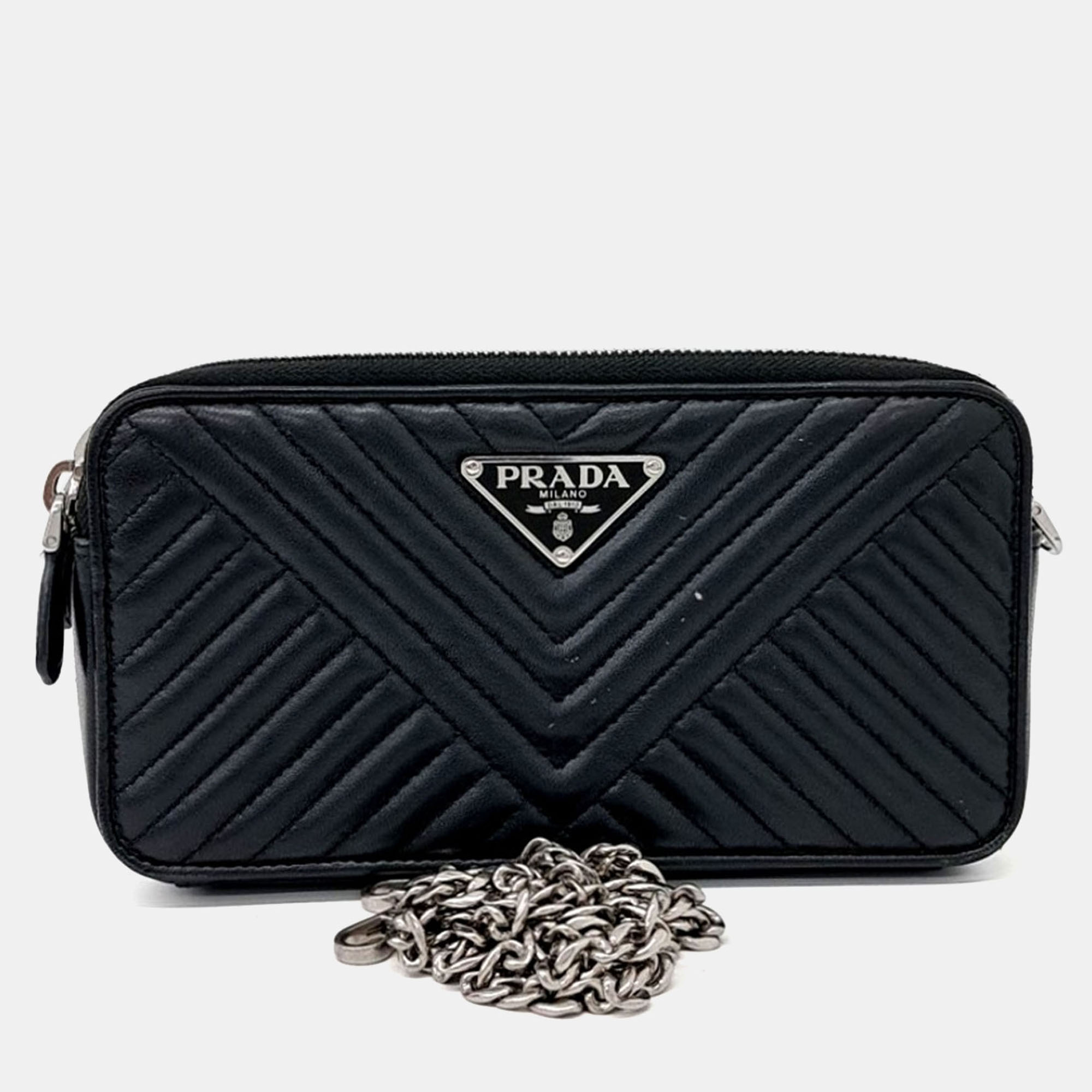 

Prada Black Leather Napa Diagram Mini Chain Bag