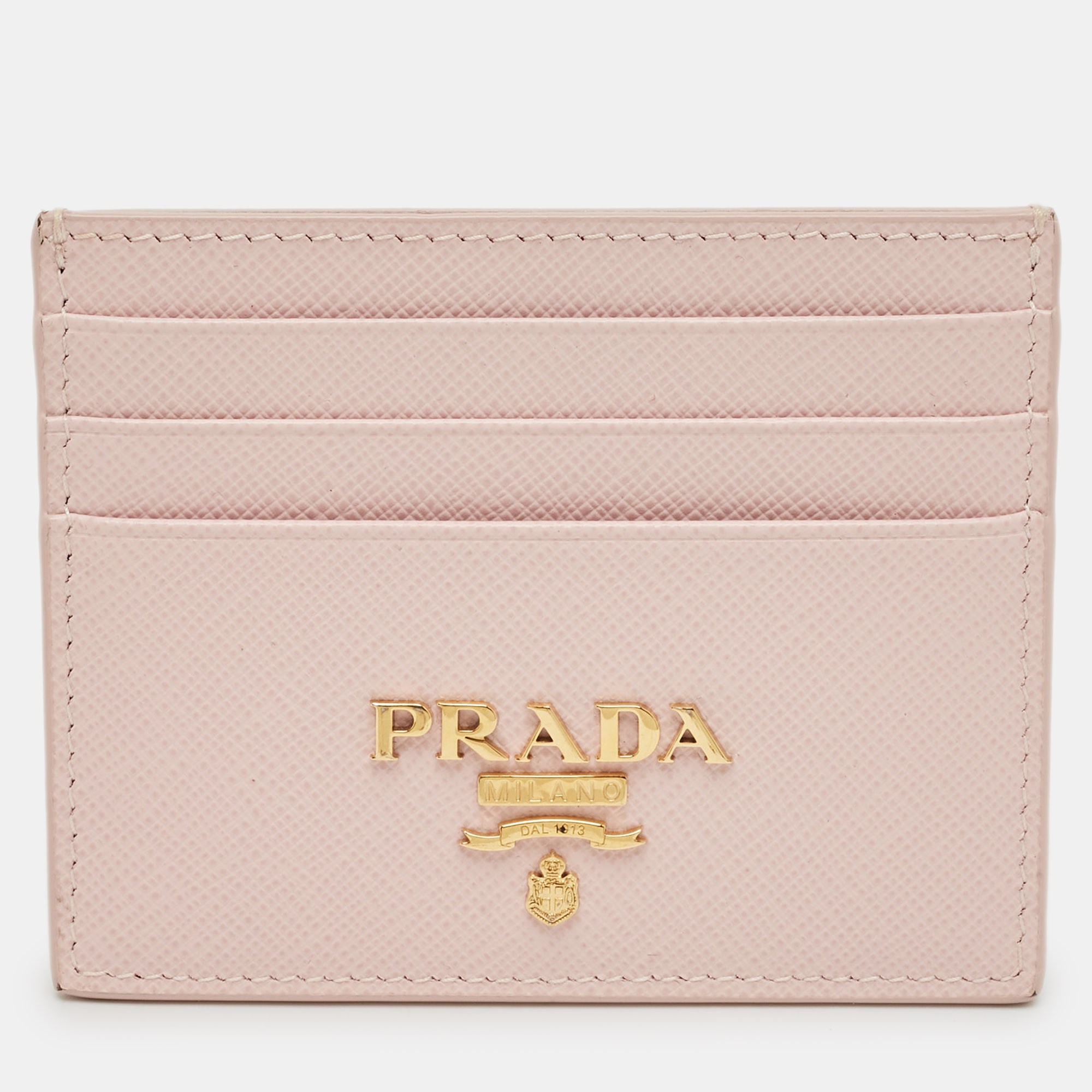 

Prada Light Pink Saffiano Metal Leather Logo Card Holder