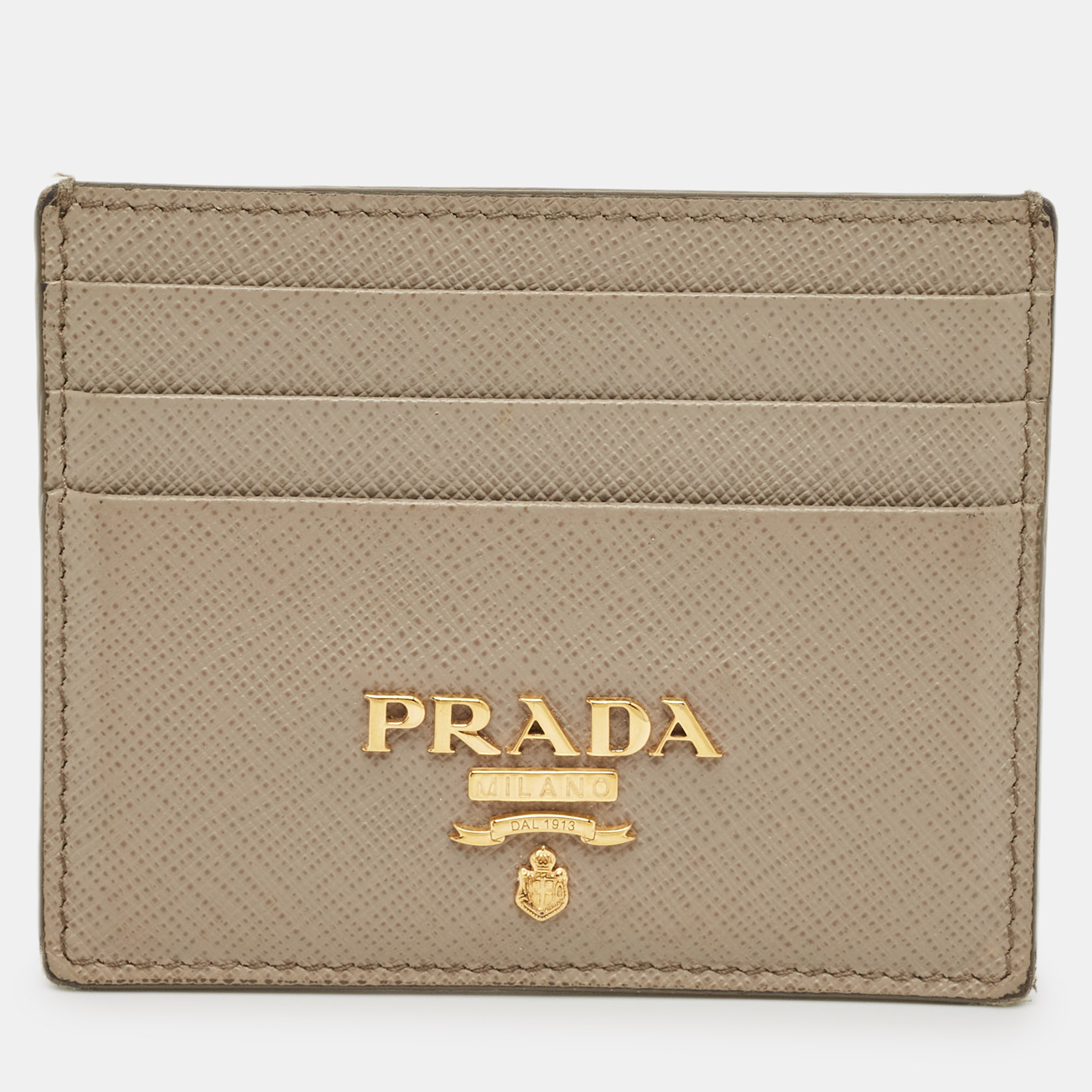 

Prada Grey Saffiano Metal Leather Logo Card Holder