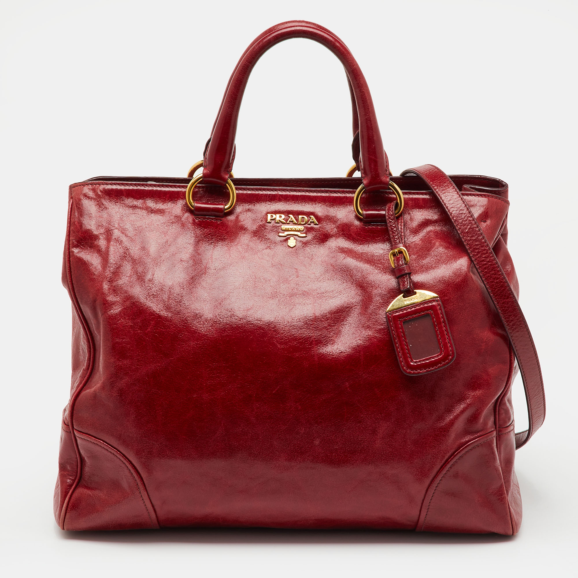 

Prada Red Brushed Leather Double Zip Tote