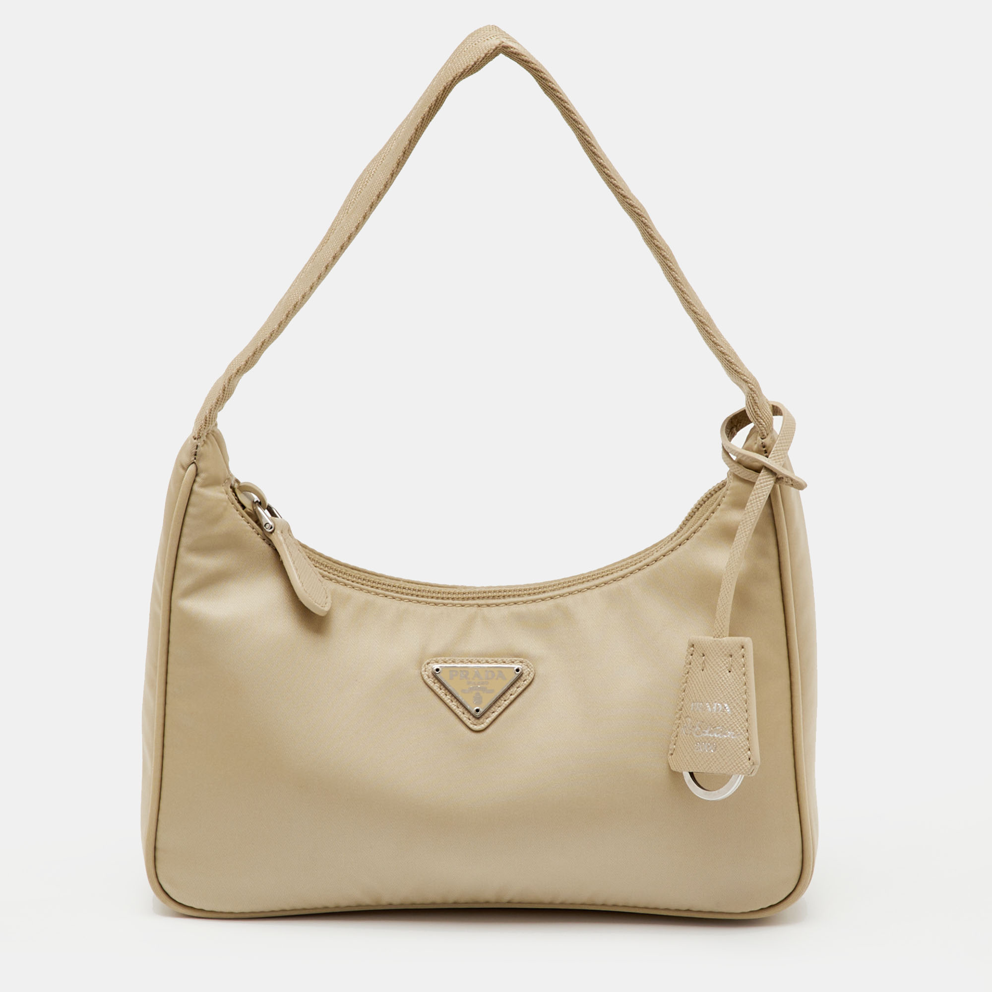 Pre-owned Prada Beige Nylon Re-edition 2000 Shoulder Bag In Sand