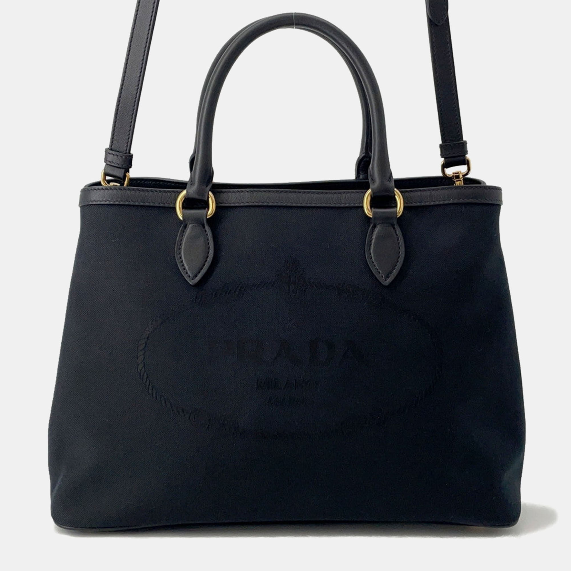 

Prada Jacquard 2Way Handbag Black Canvas Leather