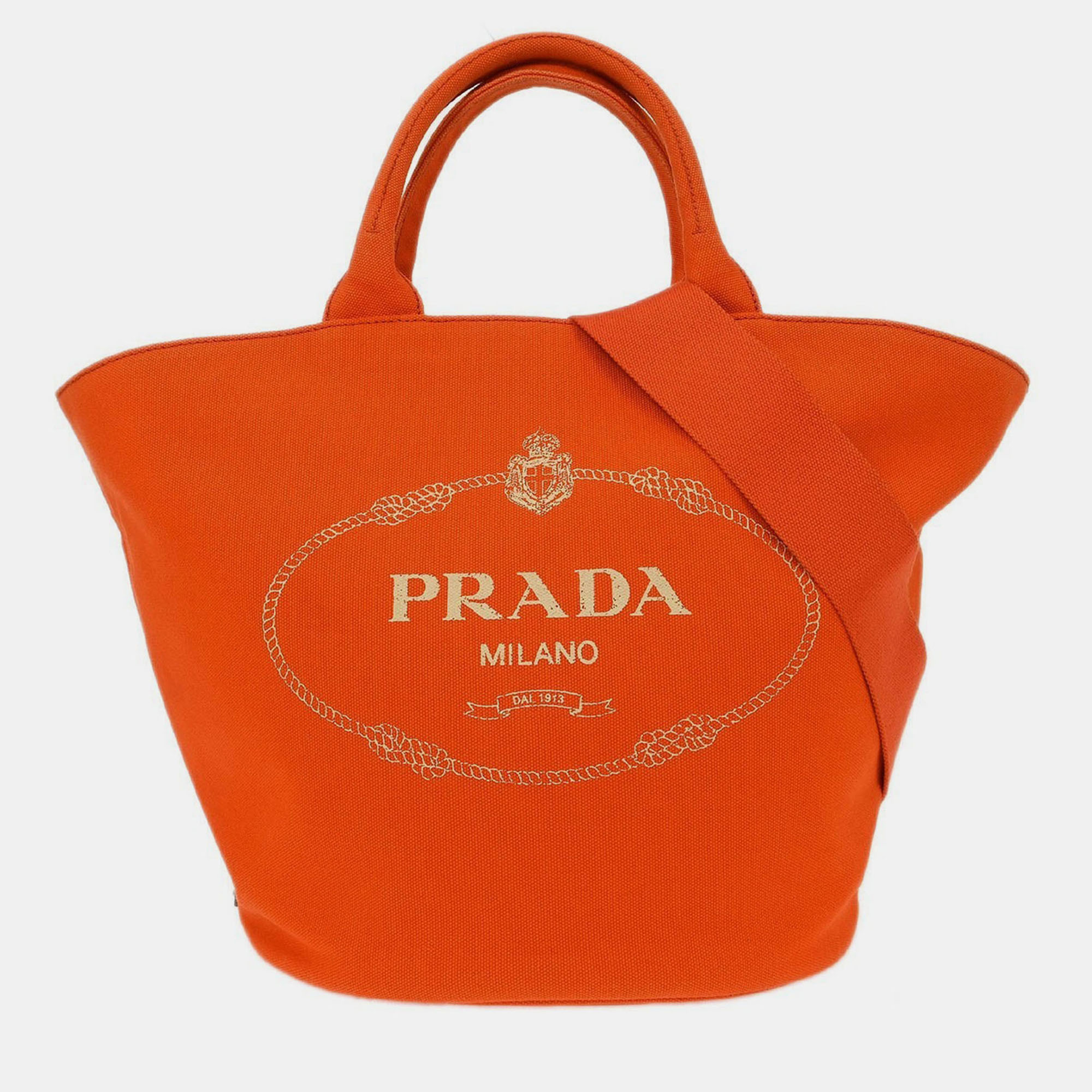 

Prada Orange Canvas Canapa 2way Tote Handbag