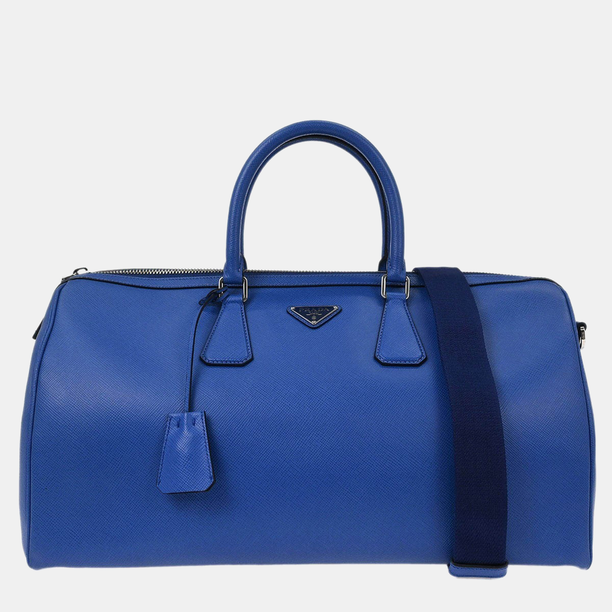 

Prada Blue Leather Travel Duffle 2way Shoulder Handbag
