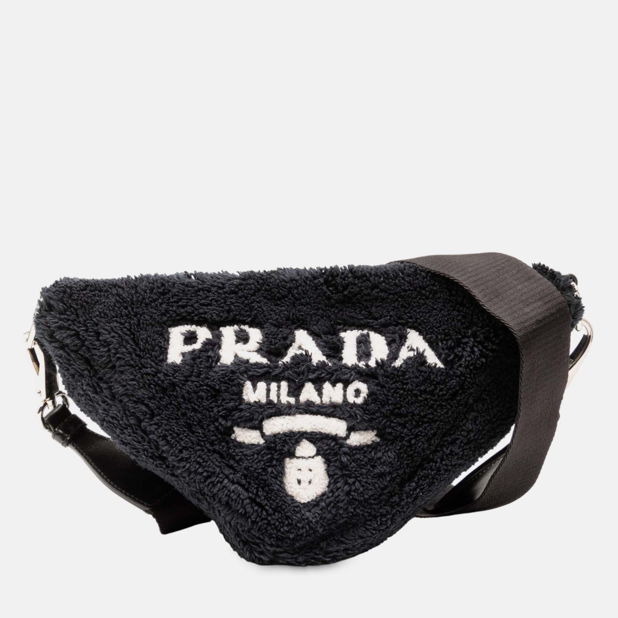 

Prada Black Spugna Terry Cloth Triangle Logo Crossbody