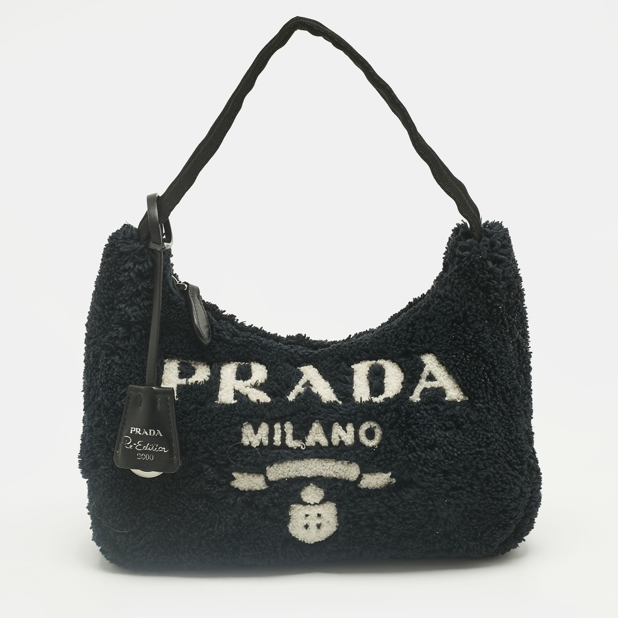 

Prada Black Terry Cloth Mini Re-Edition 2000 Baguette Bag