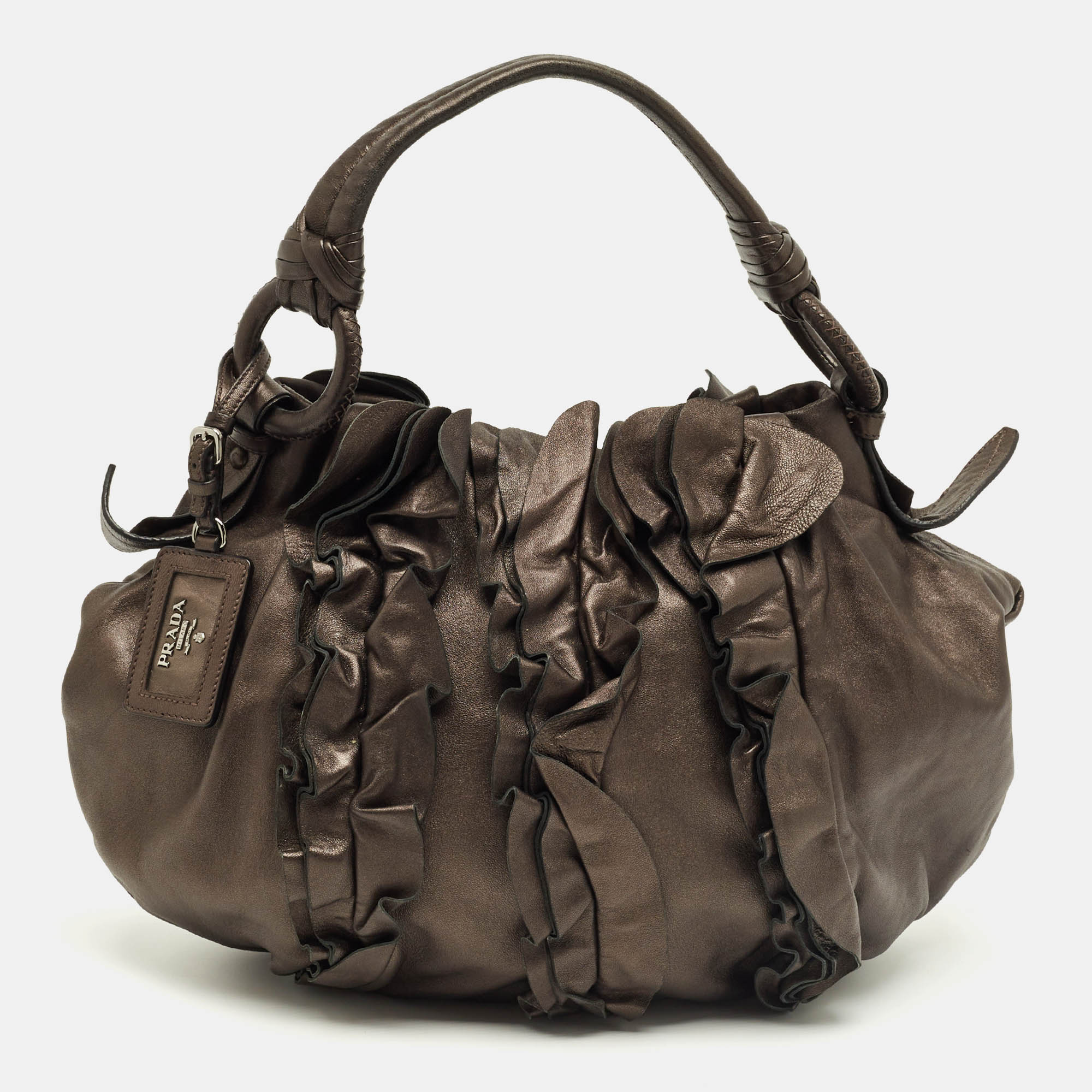 

Prada Metallic Ruffle Leather Mordore Hobo