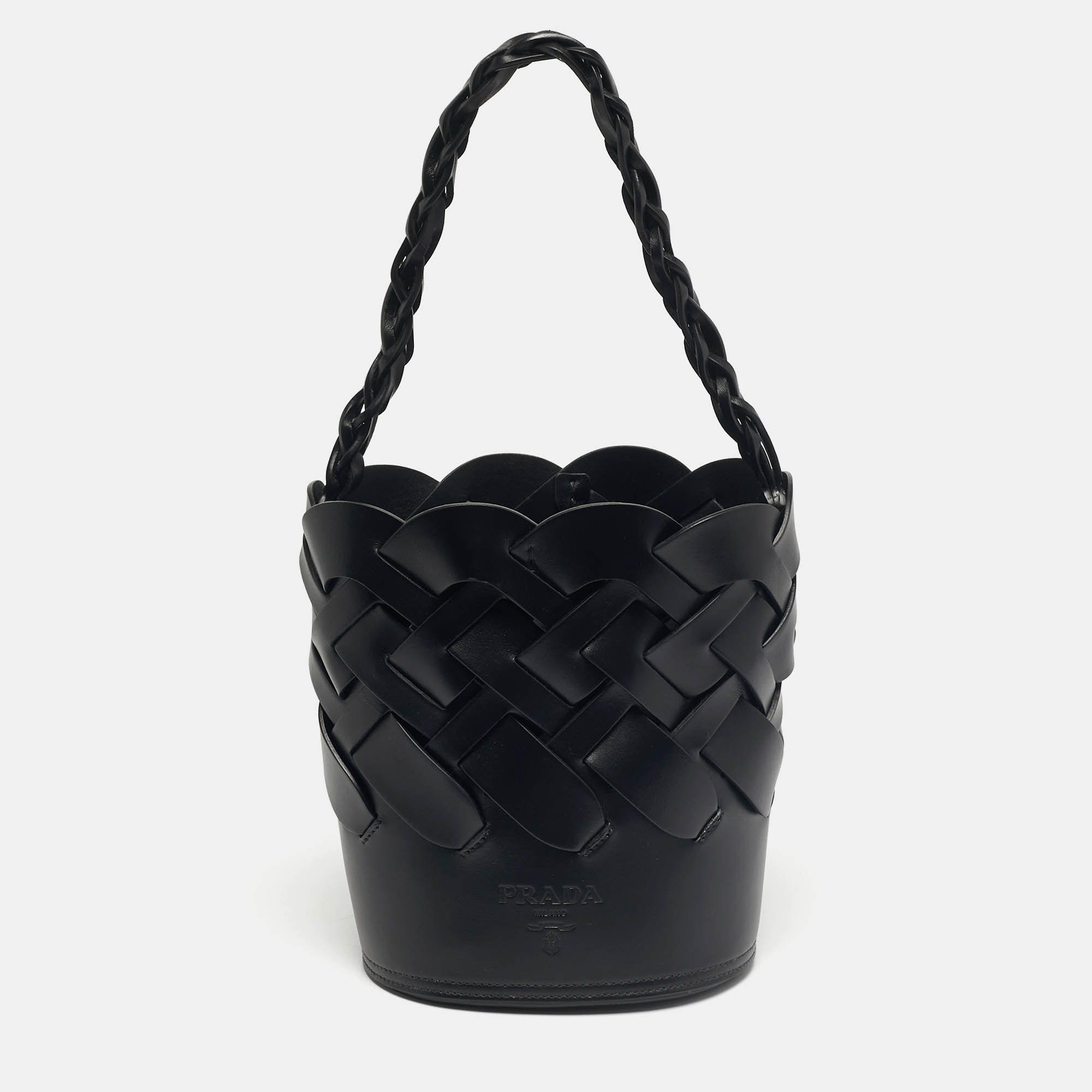 

Prada Black Intreccio Leather Tress Bucket Bag