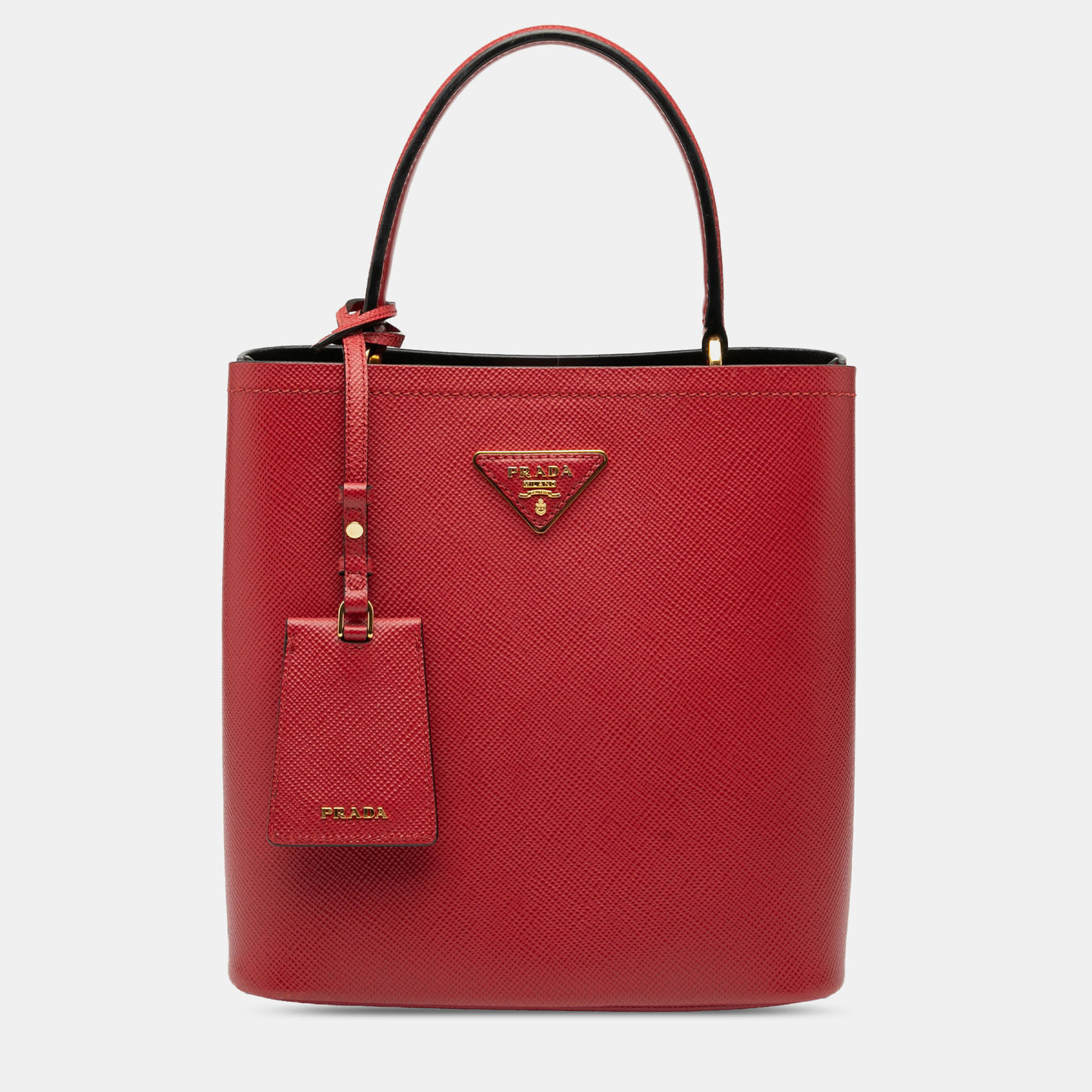 PRADA Pre-owned Red Medium Saffiano Cuir Panier Satchel