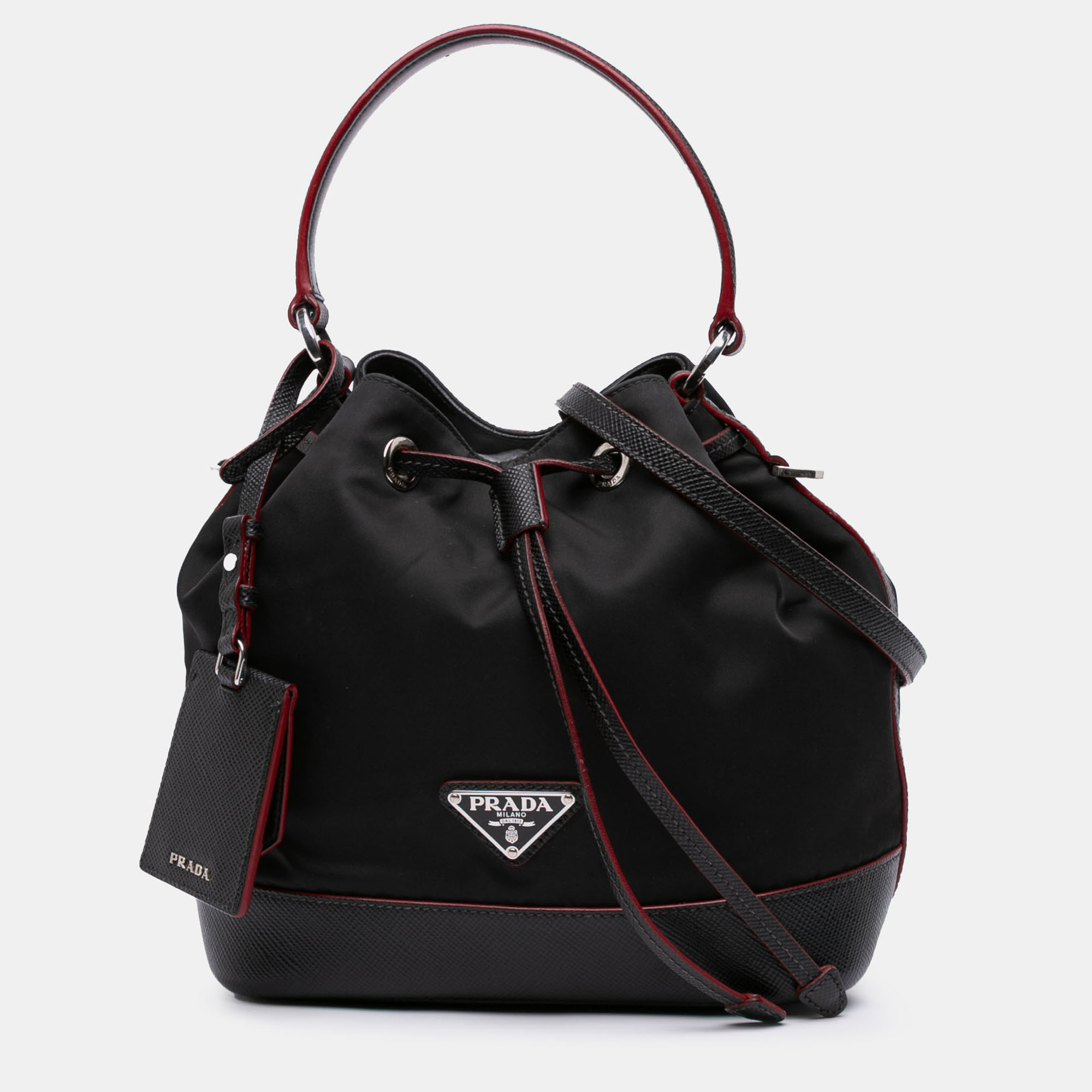 

Prada Black Saffiano Trimmed Tessuto Bucket Bag