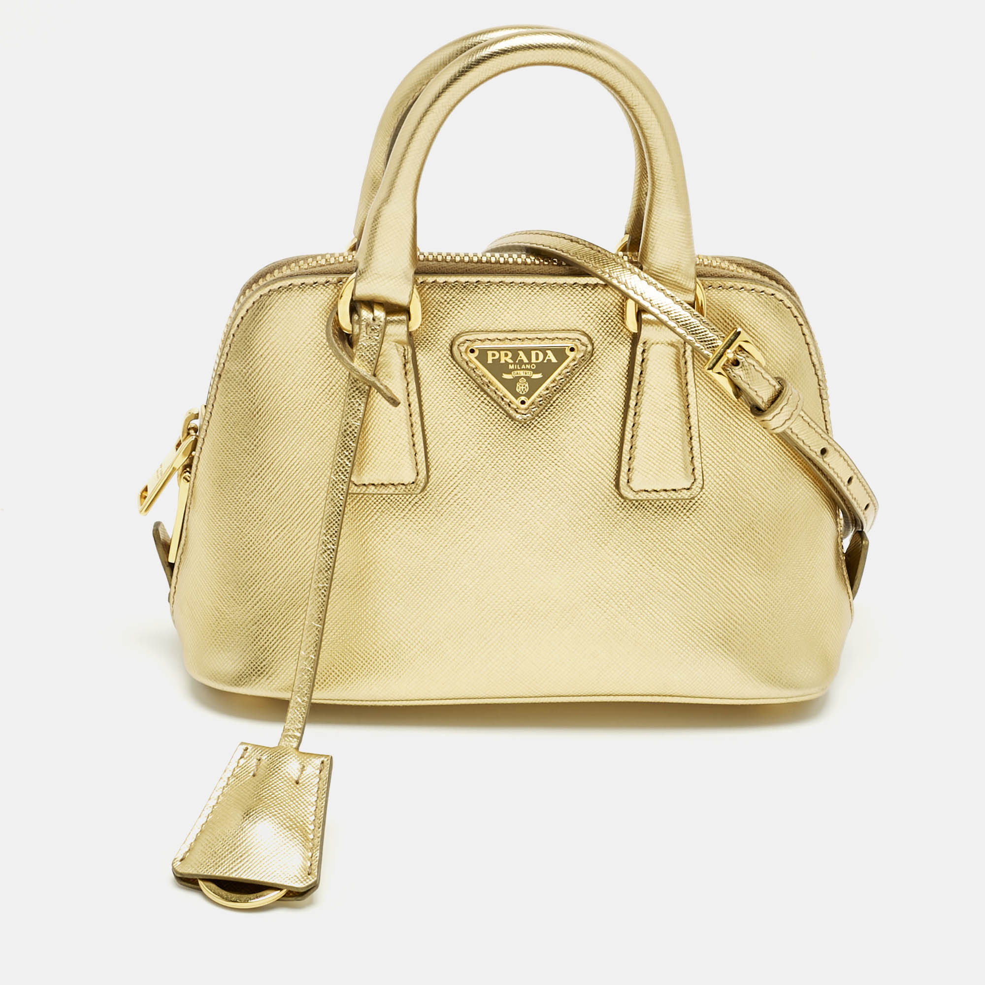 

Prada Gold Saffiano Lux Leather Mini Promenade Satchel