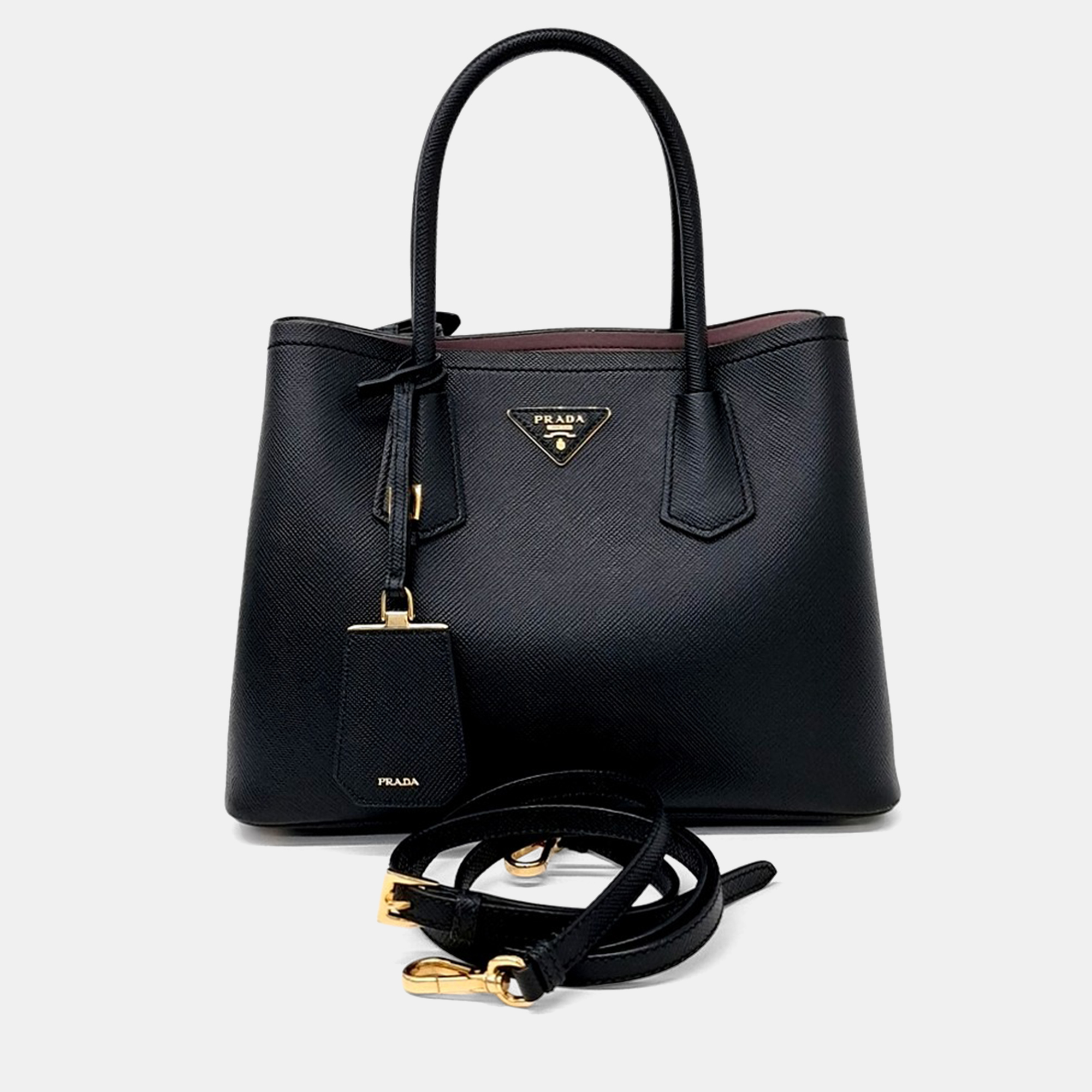 

Prada Black Leather Saffiano Double Tote and Shoulder Bag