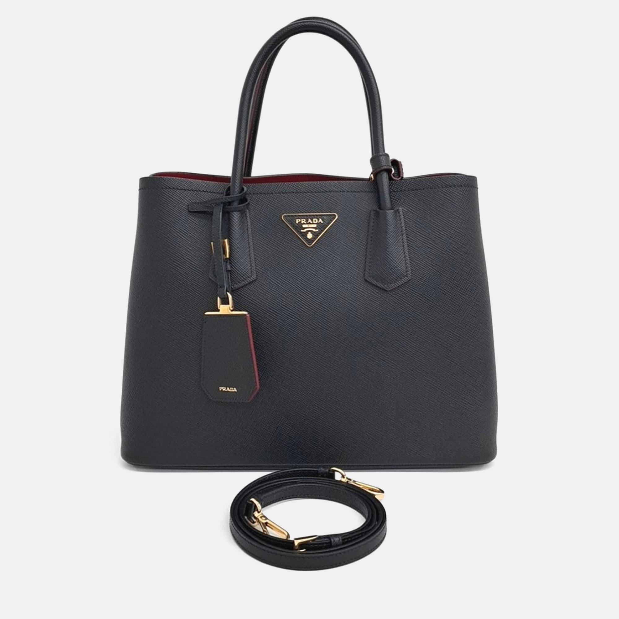 

Prada Black Leather Saffiano Double Tote and Shoulder Bag