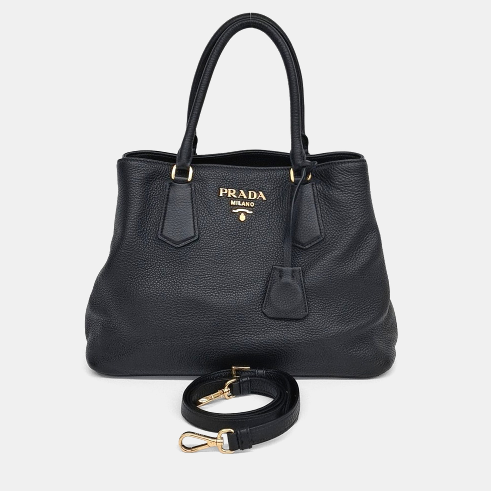 

Prada Black Leather Dino Tote and Shoulder Bag