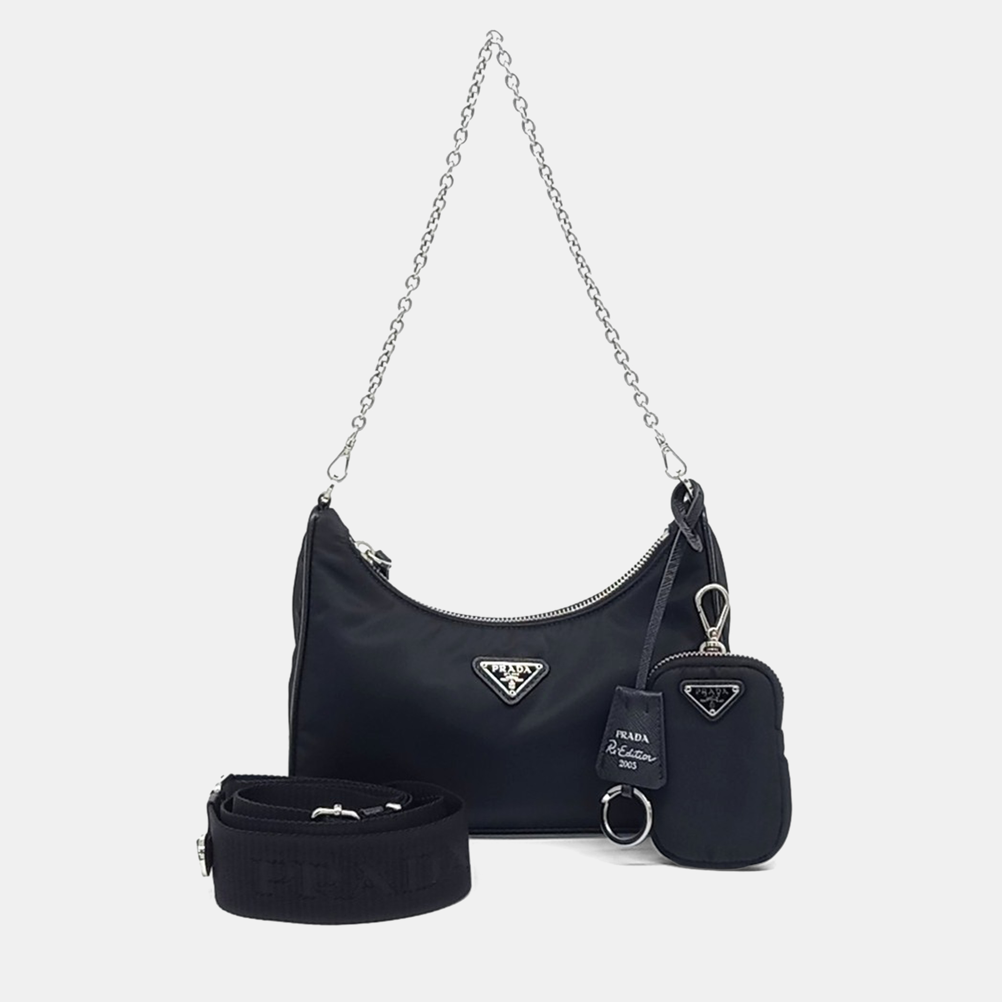 

Prada Black Nylon Re-Nylon Tessuto Chain Strap Hobo Bag
