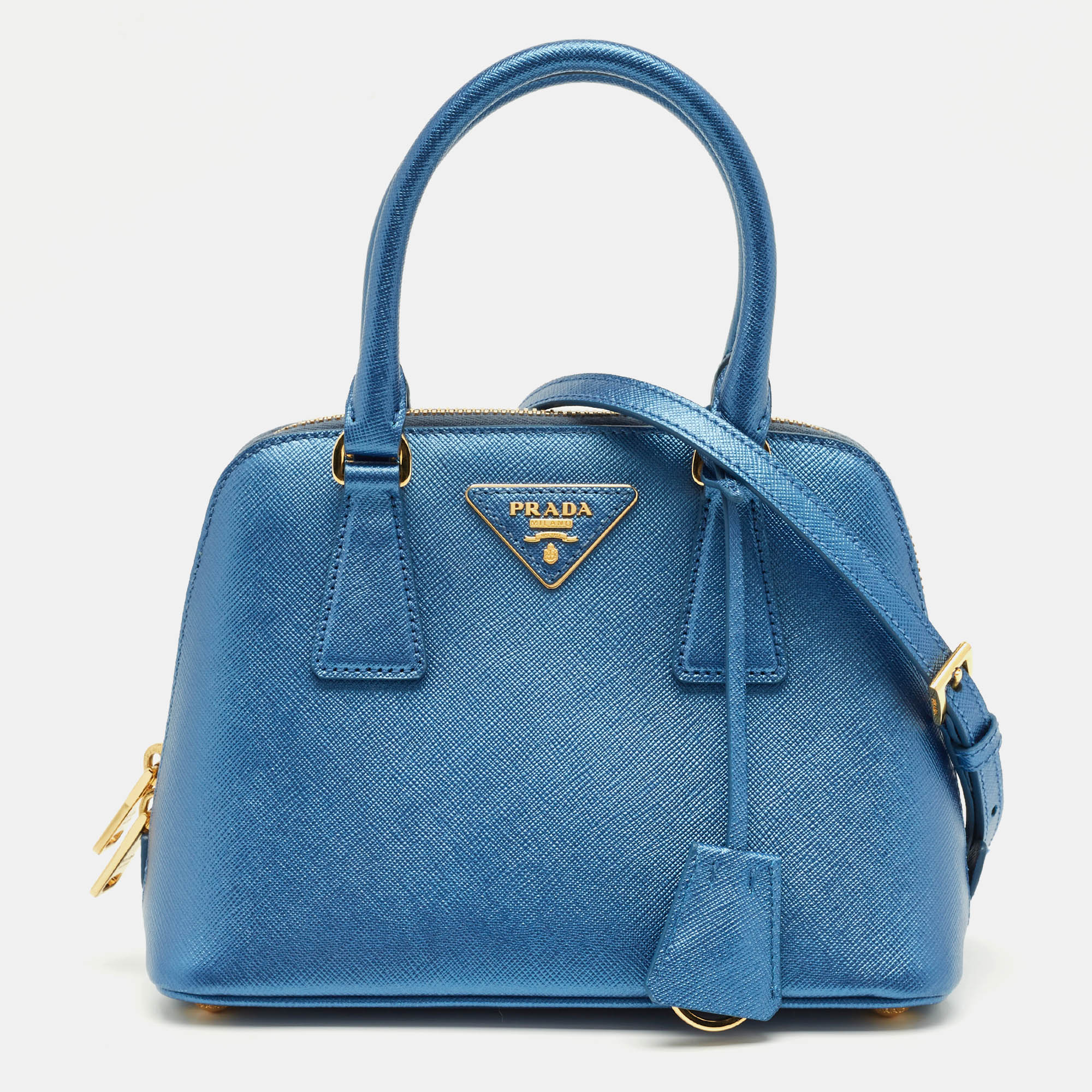 

Prada Metallic Blue Saffiano Leather Promenade Satchel