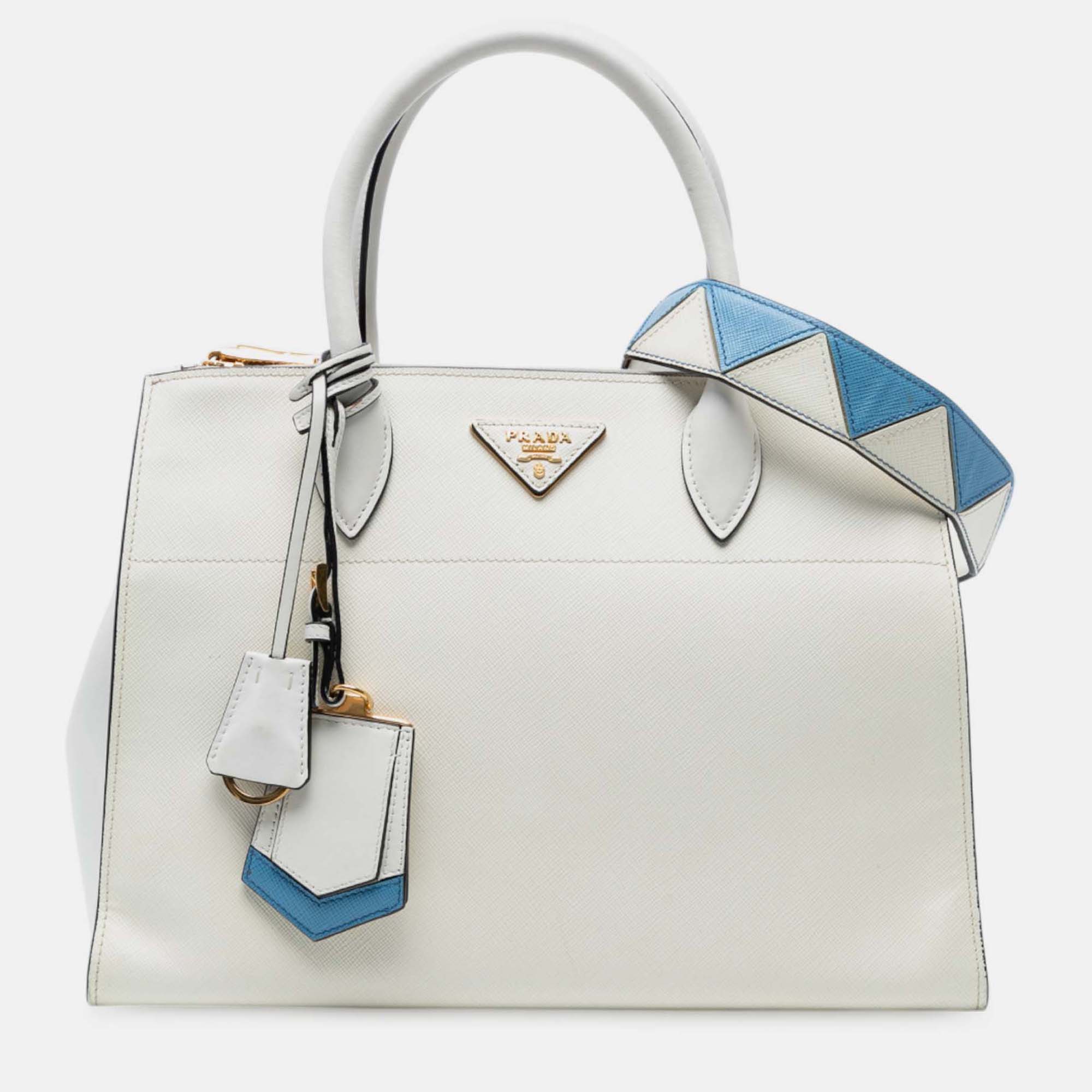 

Prada City Calf Trimmed Saffiano Greche Paradigme Bag, White