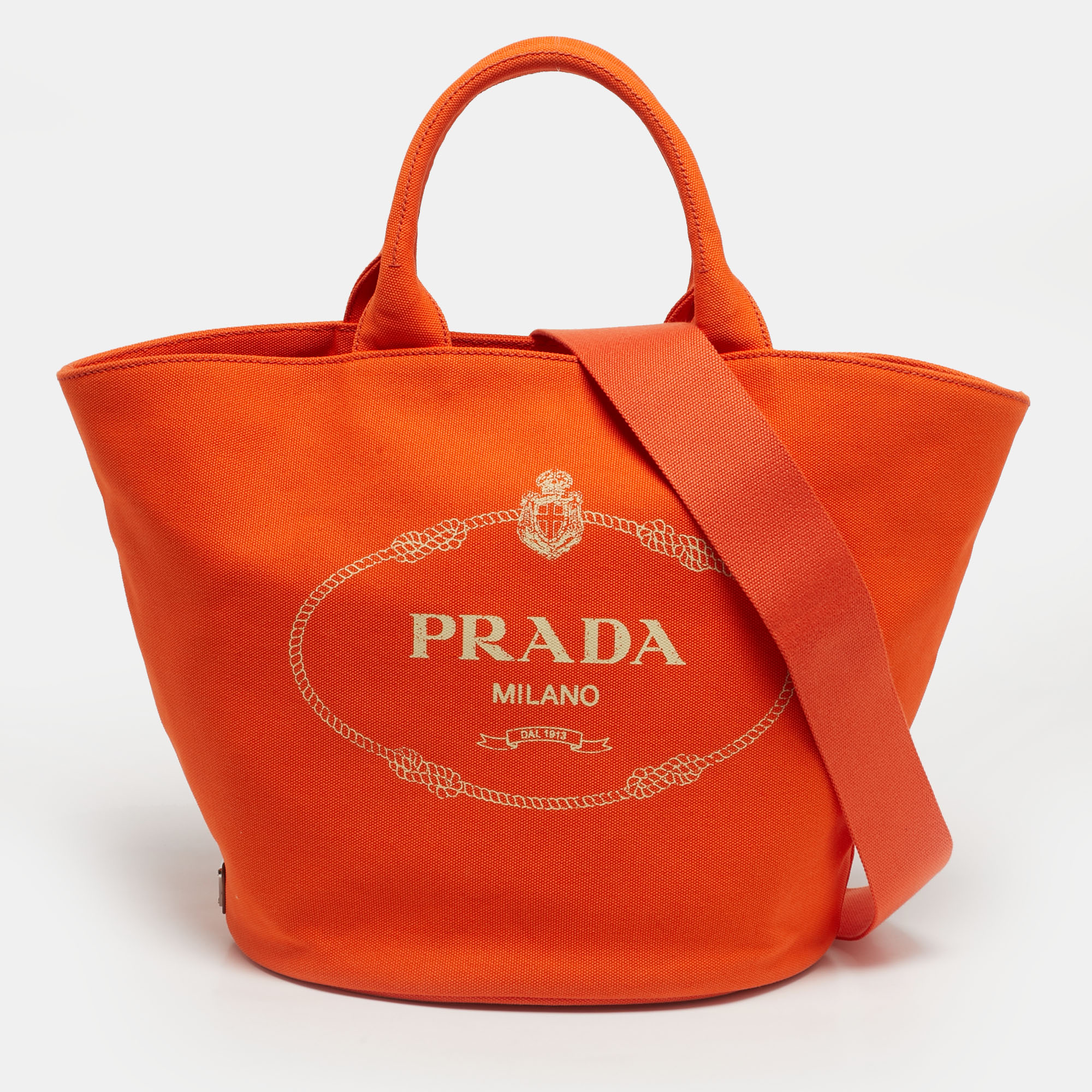

Prada Orange Canvas Logo Print Tote