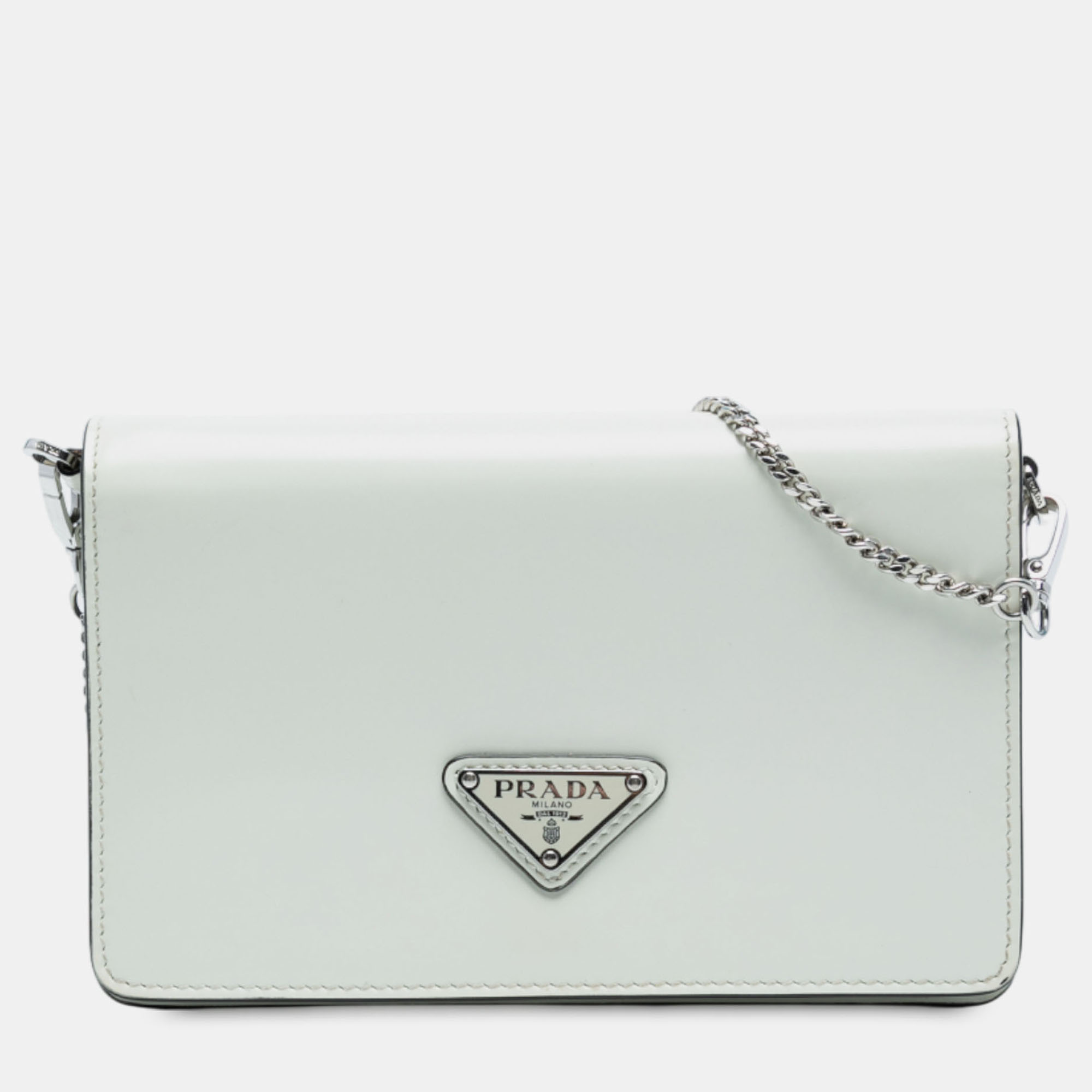 Pre-owned Prada White Mini Brushed Leather Chain Crossbody