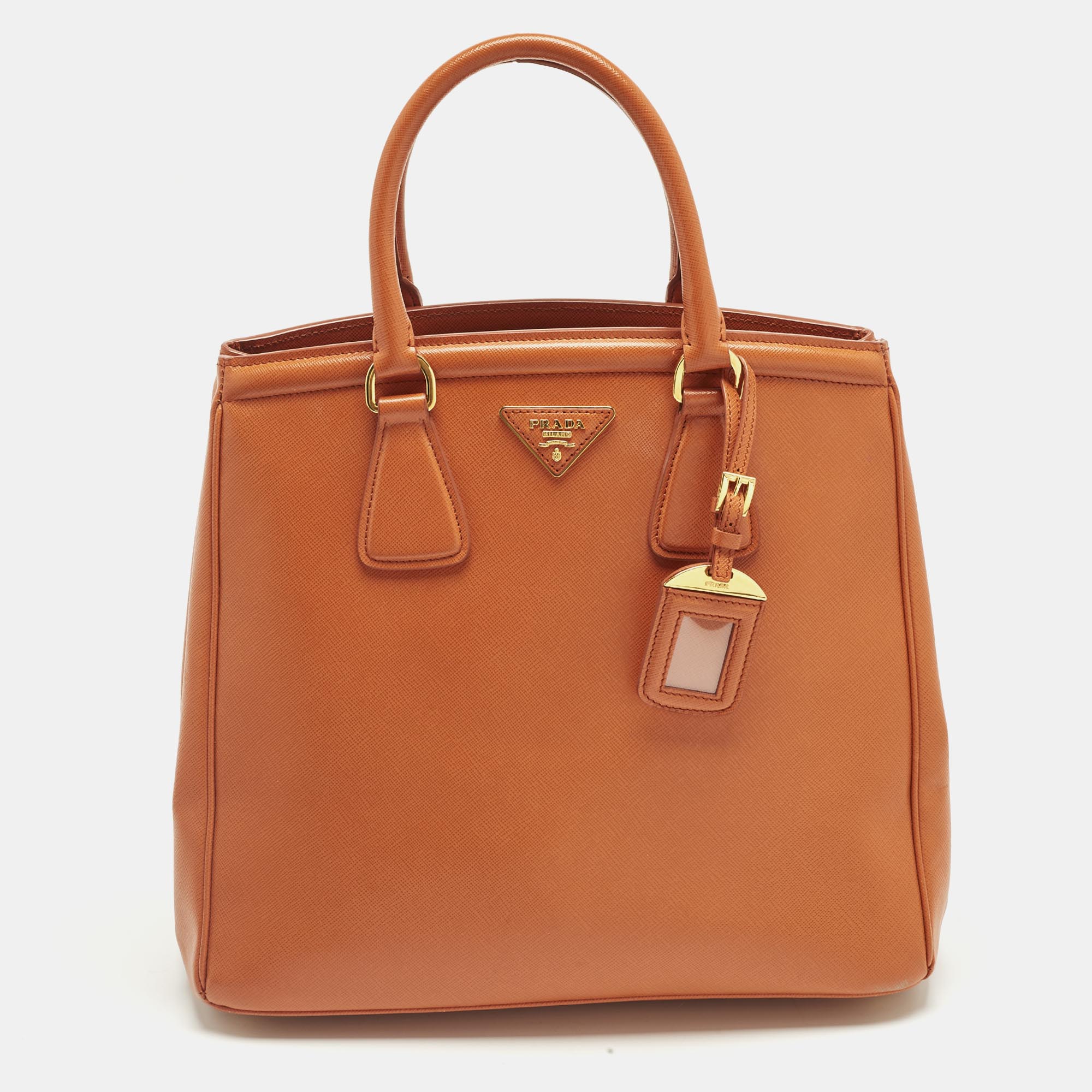 PRADA Pre-owned Parabole Orange Saffiano Lux Leather Tote