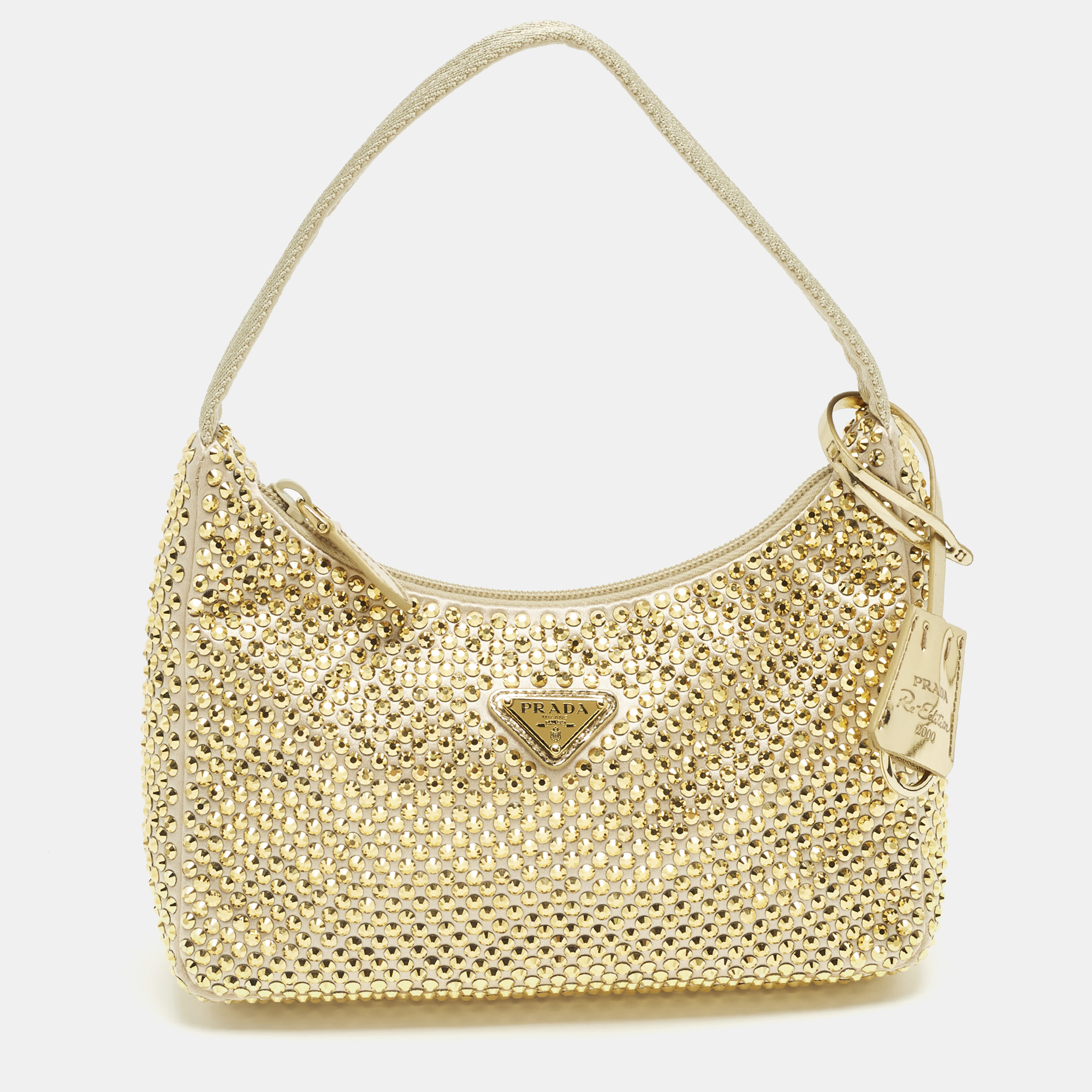 

Prada Re-Edition 2000 Crystals Gold Satin Shoulder Bag