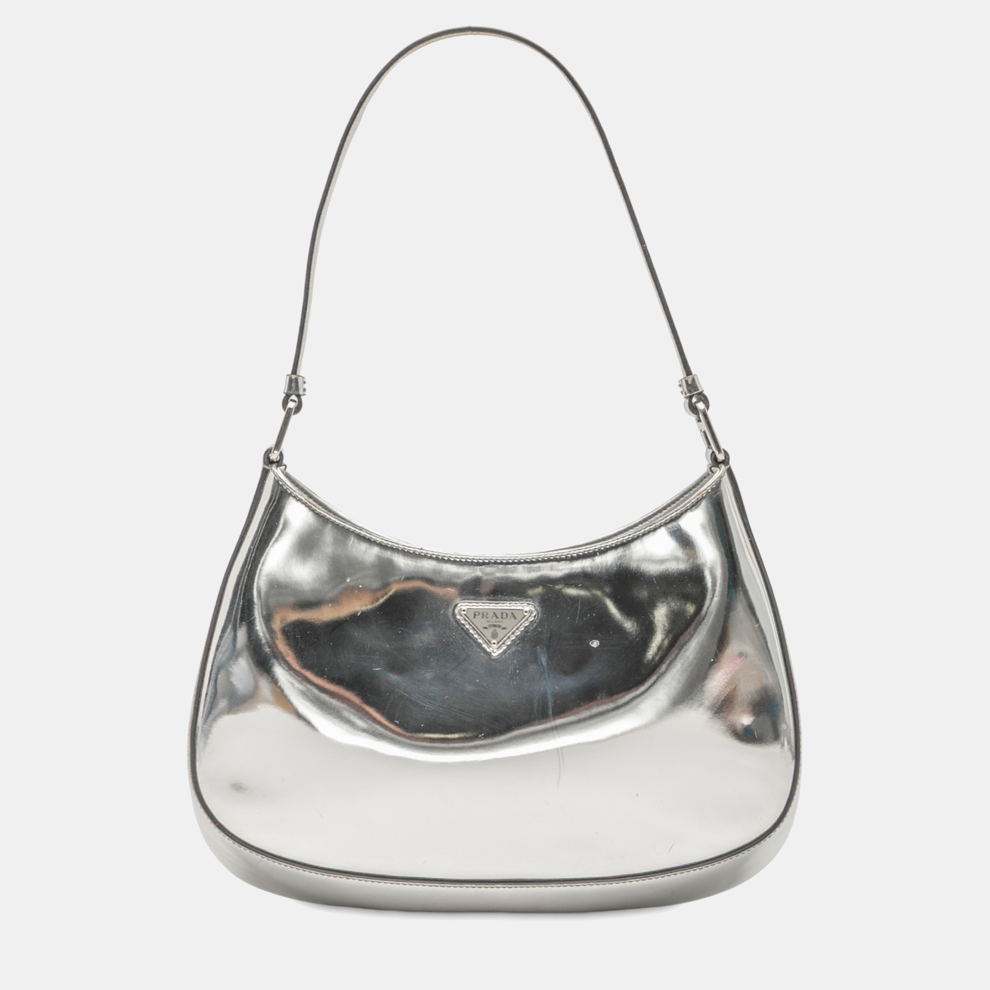 

Prada Silver Brushed Leather Cleo Shoulder Bag