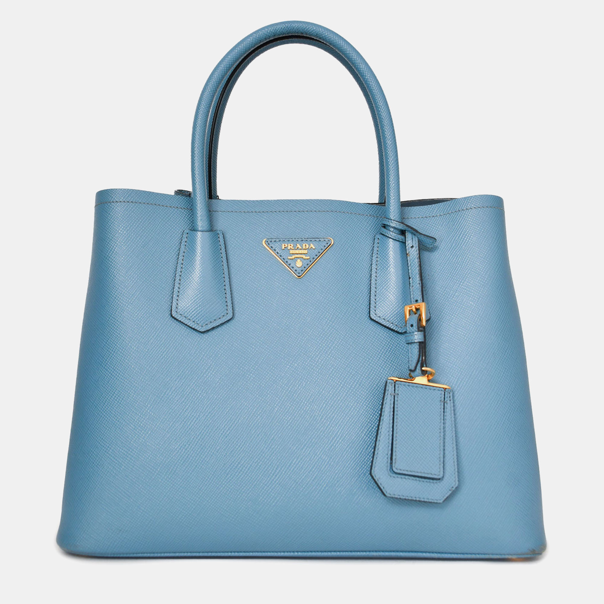 

Prada Blue Saffiano Leather Double top Handle Bag with Strap