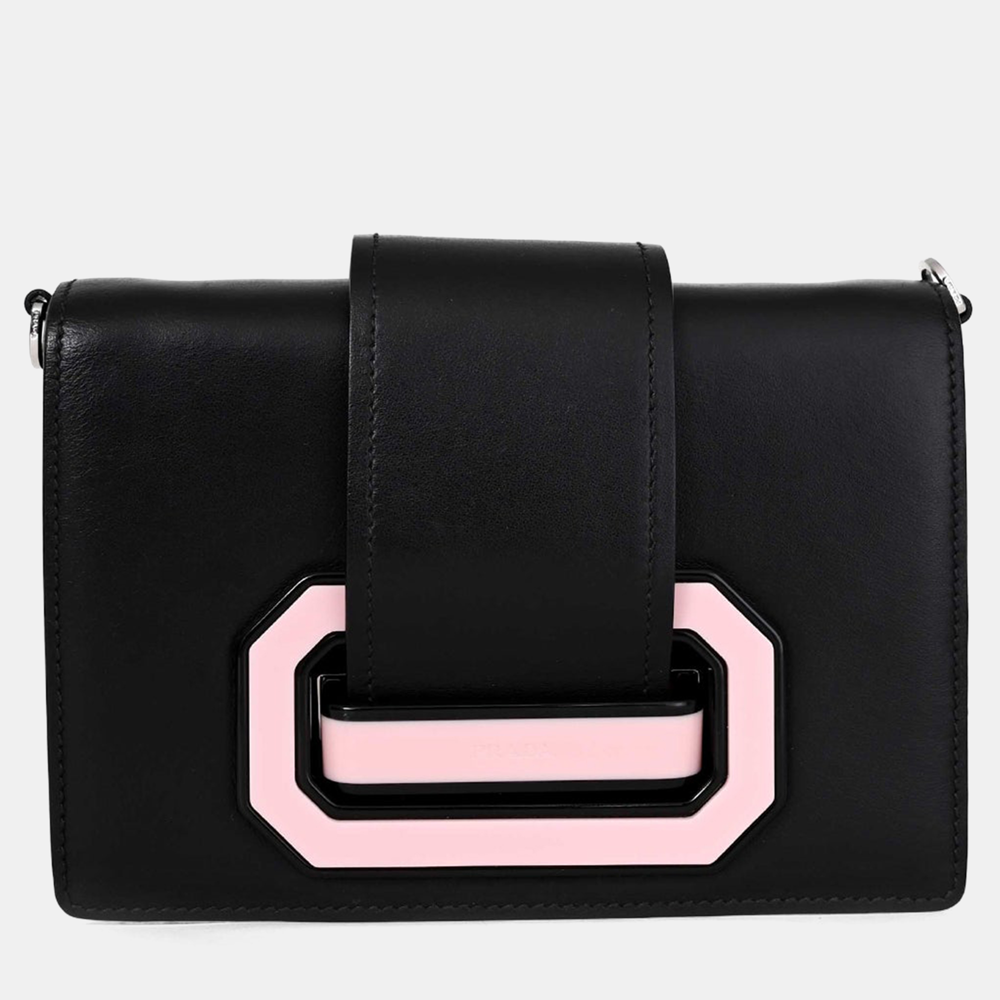

Prada Black/Pink Leather City Ribbon Plexi Bag