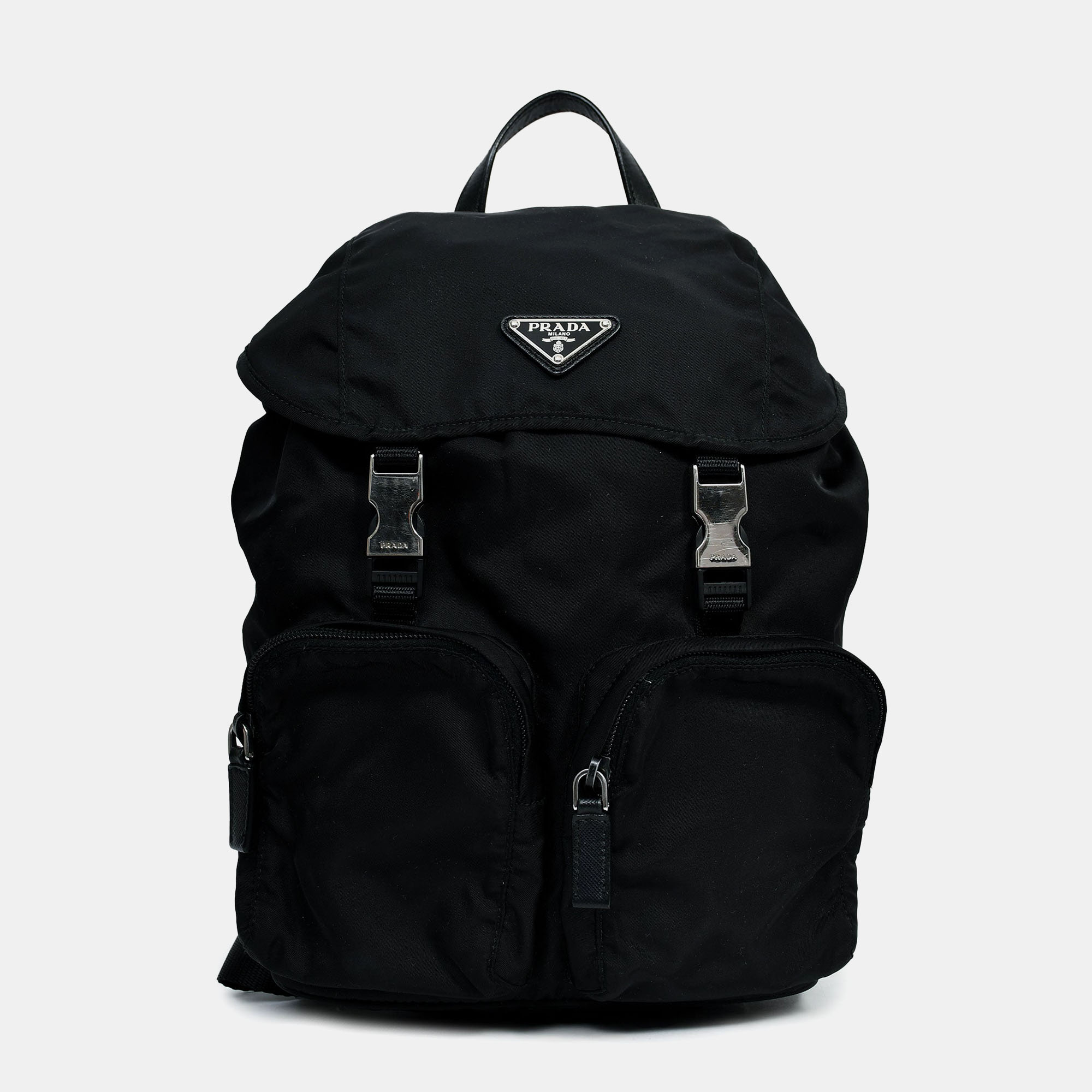 

Prada Black Tessuto Nylon Double Buckle Backpack