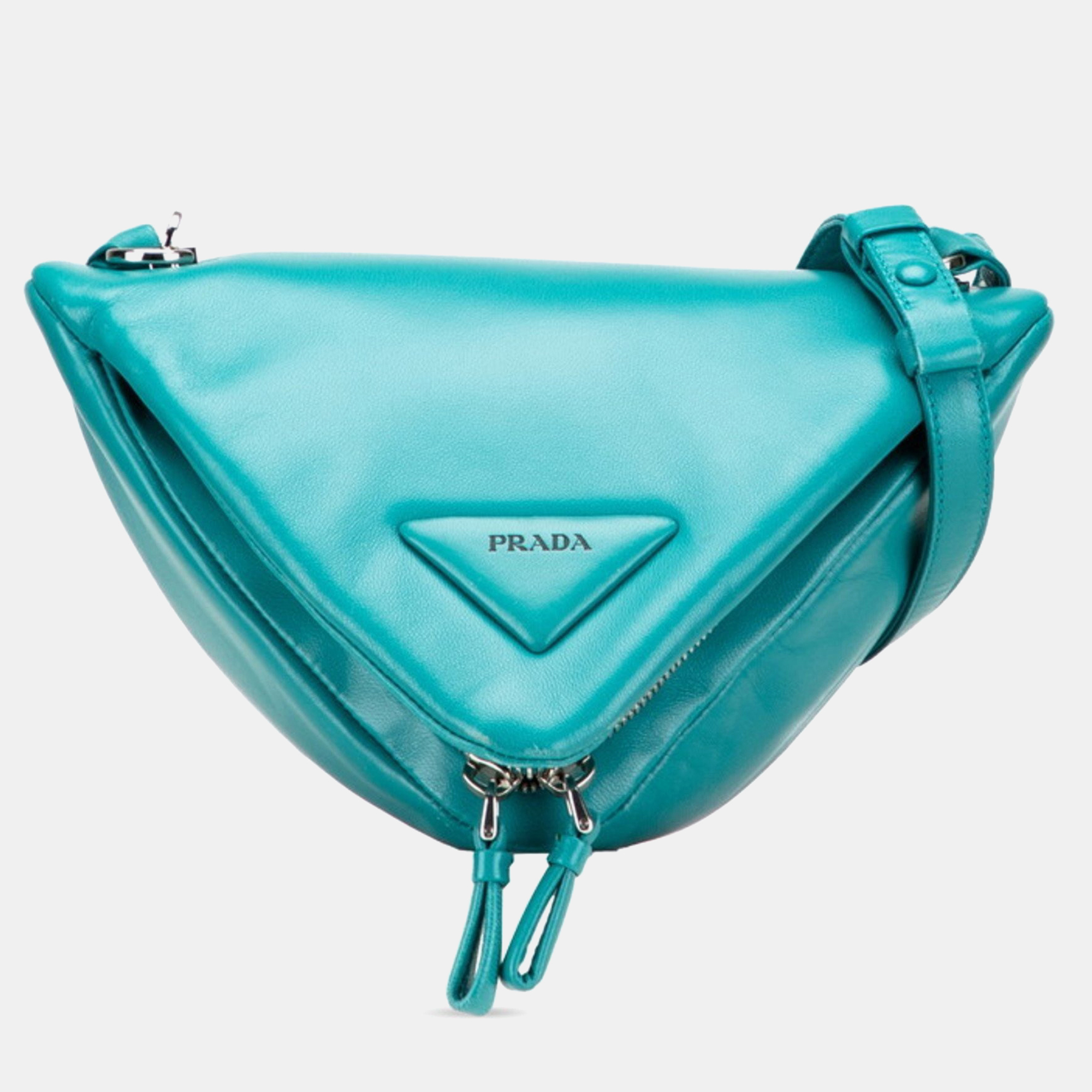 

Prada Triangle Shoulder Bag/Handbag Blue-Green Padded Nappa Leather