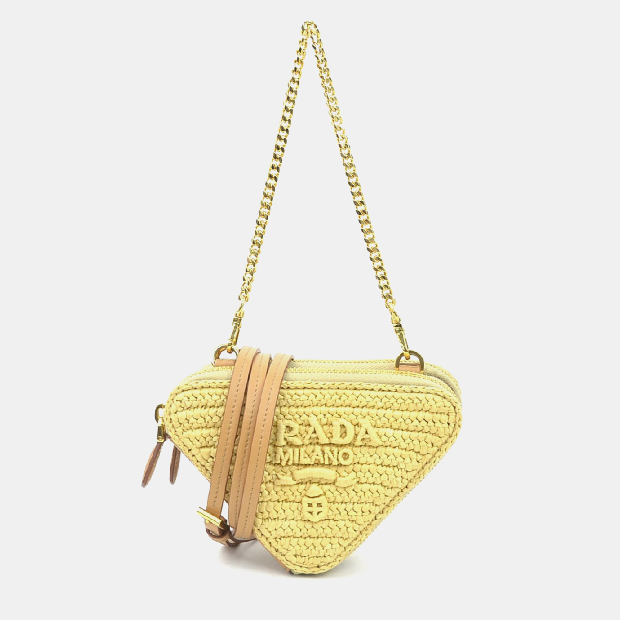 

Prada Shoulder Bag Crochet Mini Pouch Leather Viscose Beige