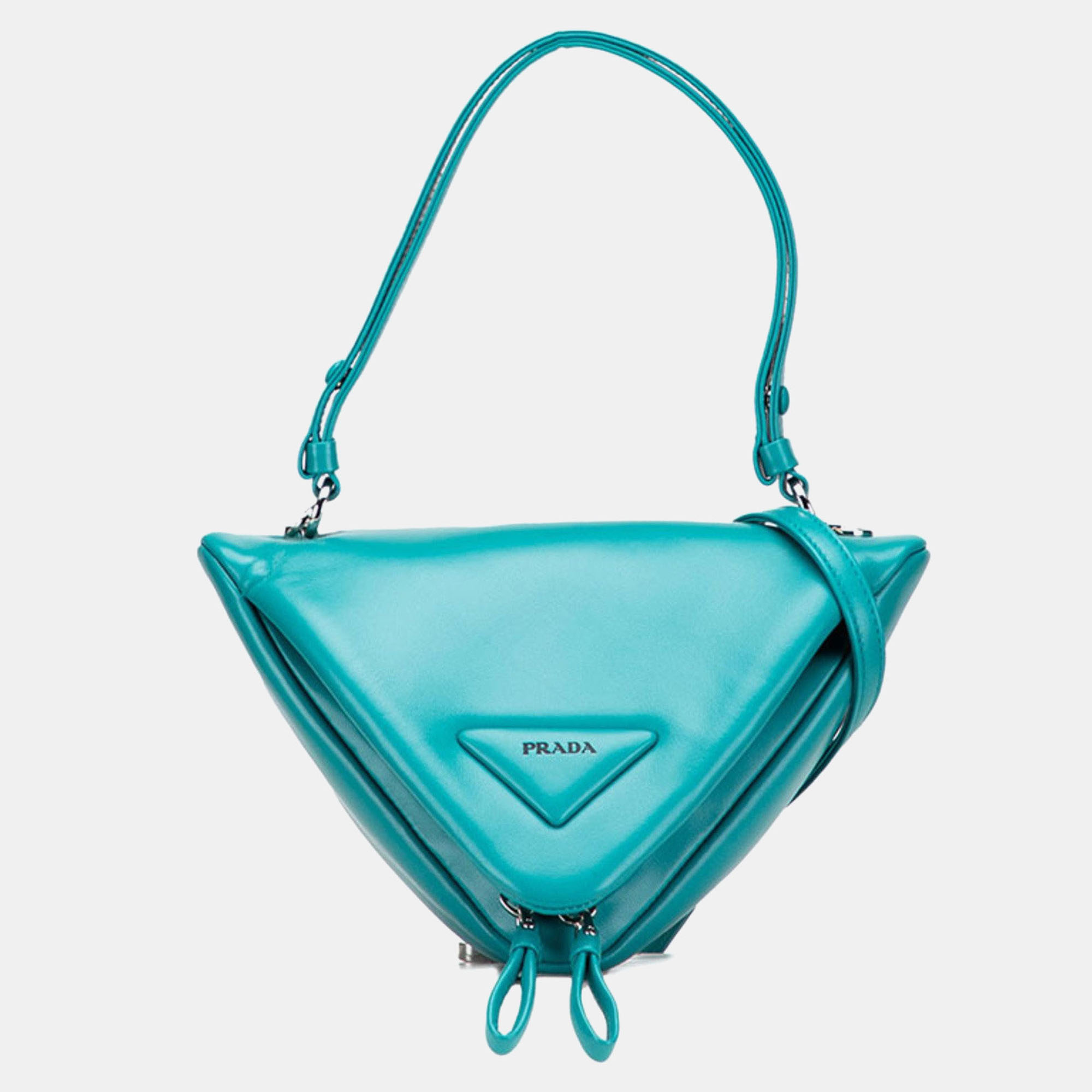

Prada Triangle Handbag/Shoulder Bag Blue-Green Padded Nappa Leather