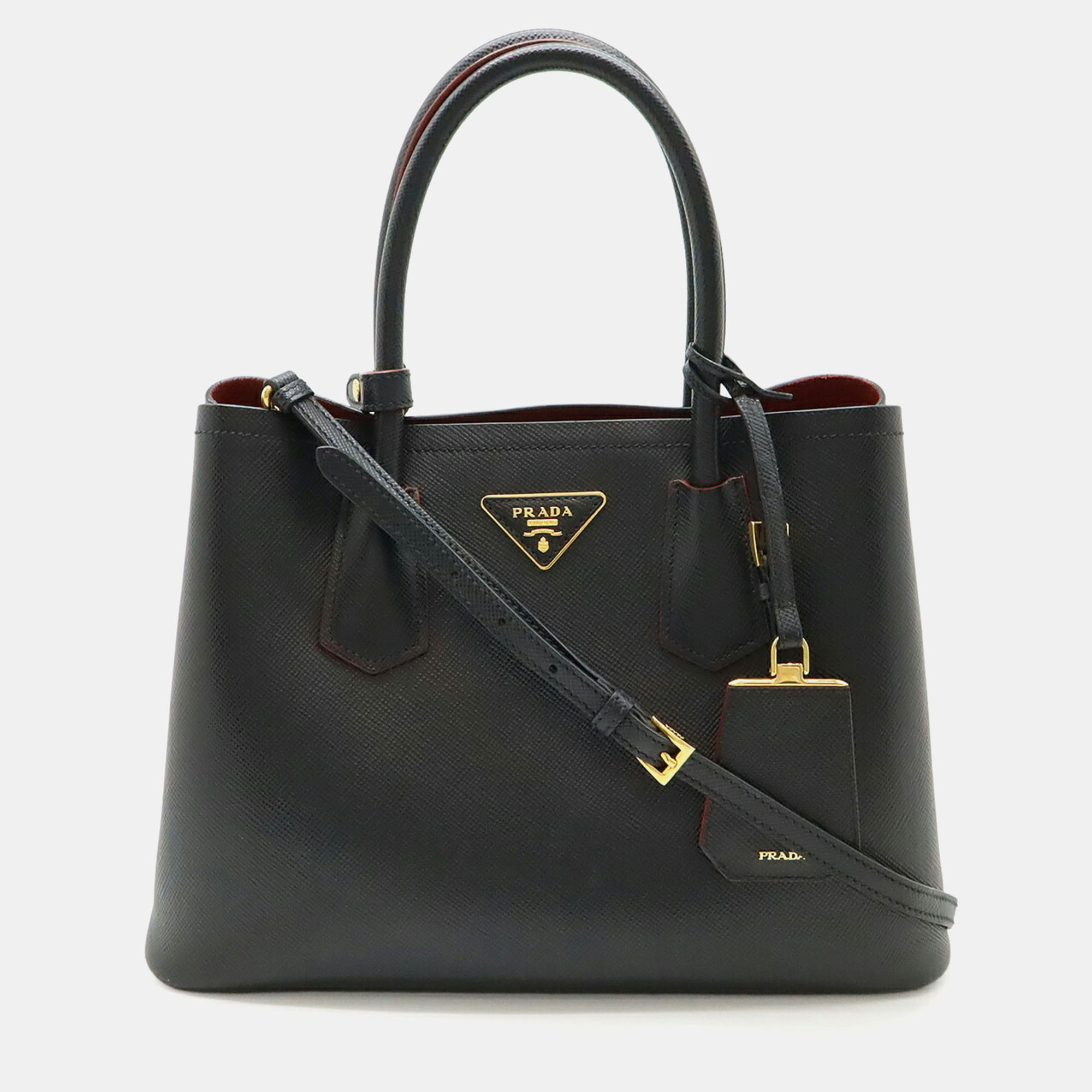

Prada Double Handbag/Shoulder Bag Two-Tone Embossed Leather Nero Black