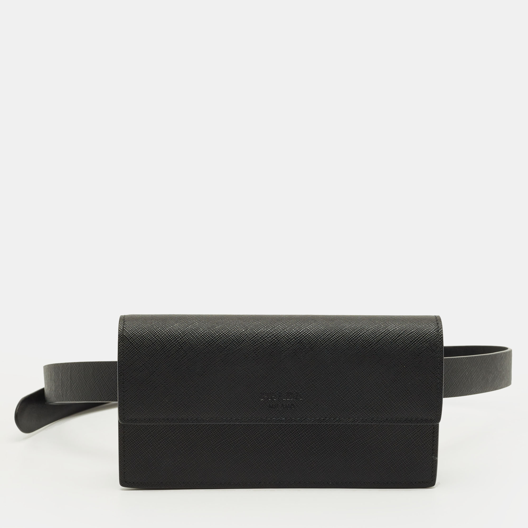 Pre-owned Prada Black Saffiano Leather Belt Bag