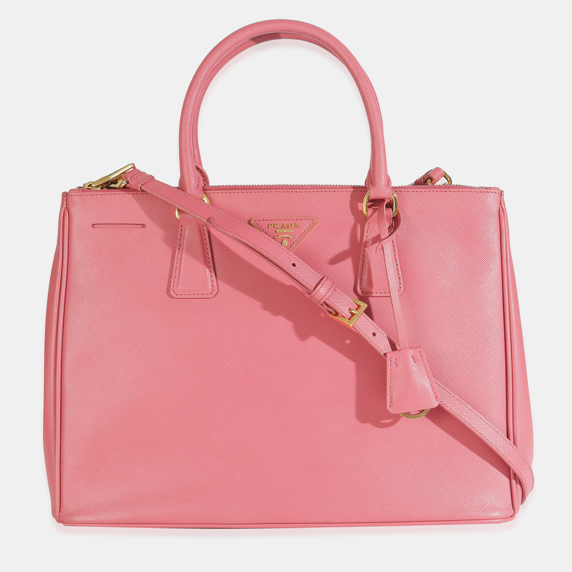 

Prada Pink Saffiano Galleria Lux Large Double Zip Tote