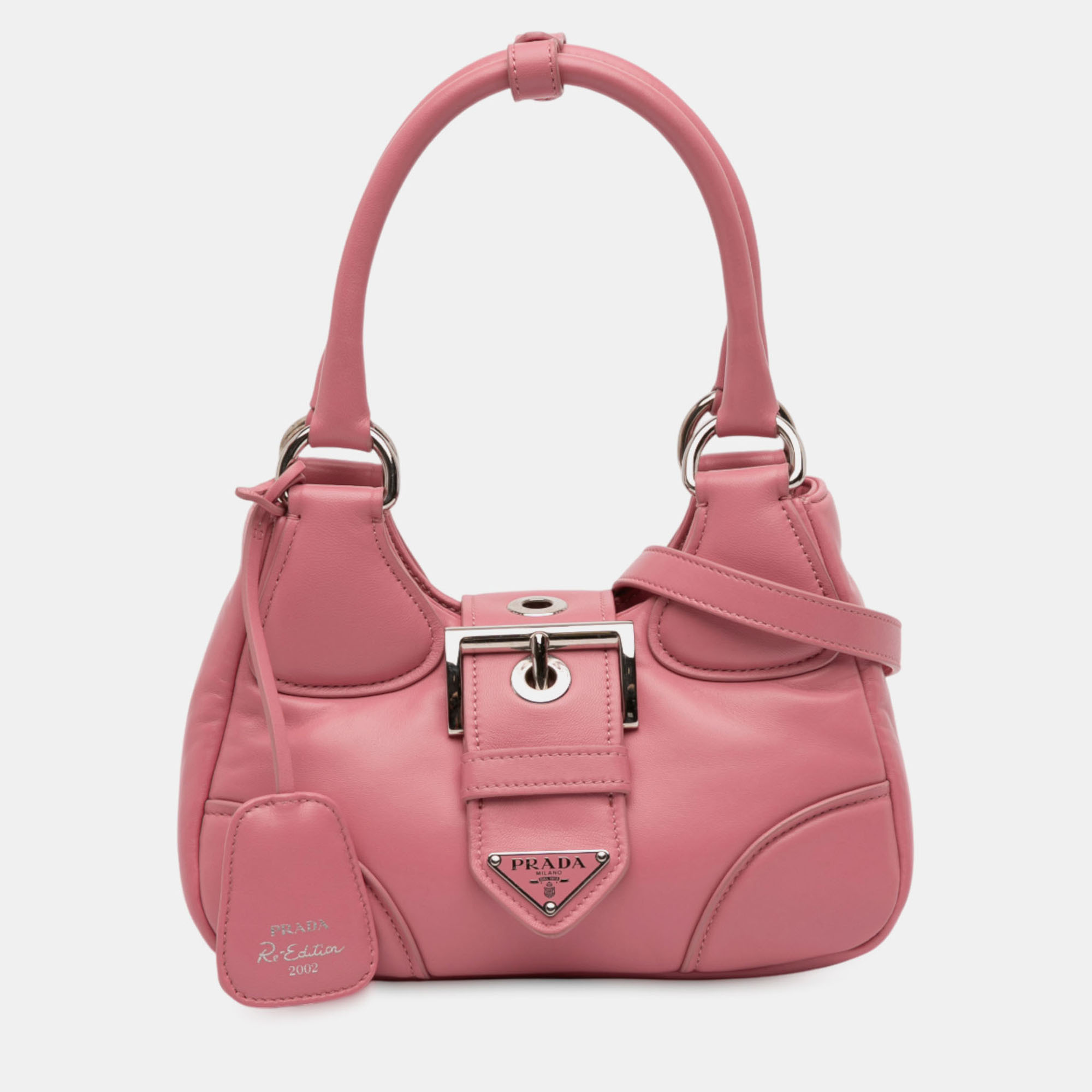 

Prada Pink Nappa Soft Padded Re Edition 2002 Moon Satchel
