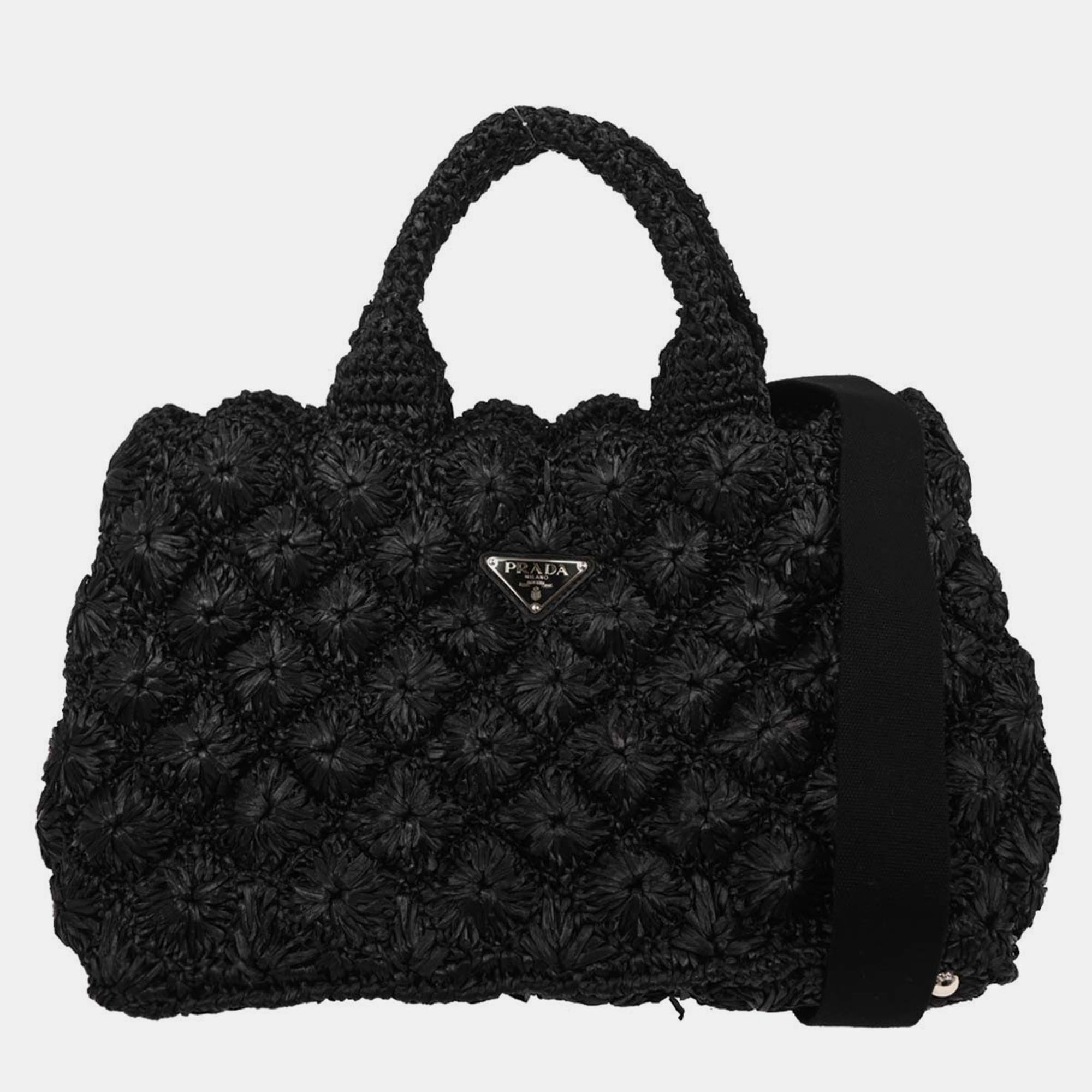 

Prada Black Raffia Canapa Tote Handbag