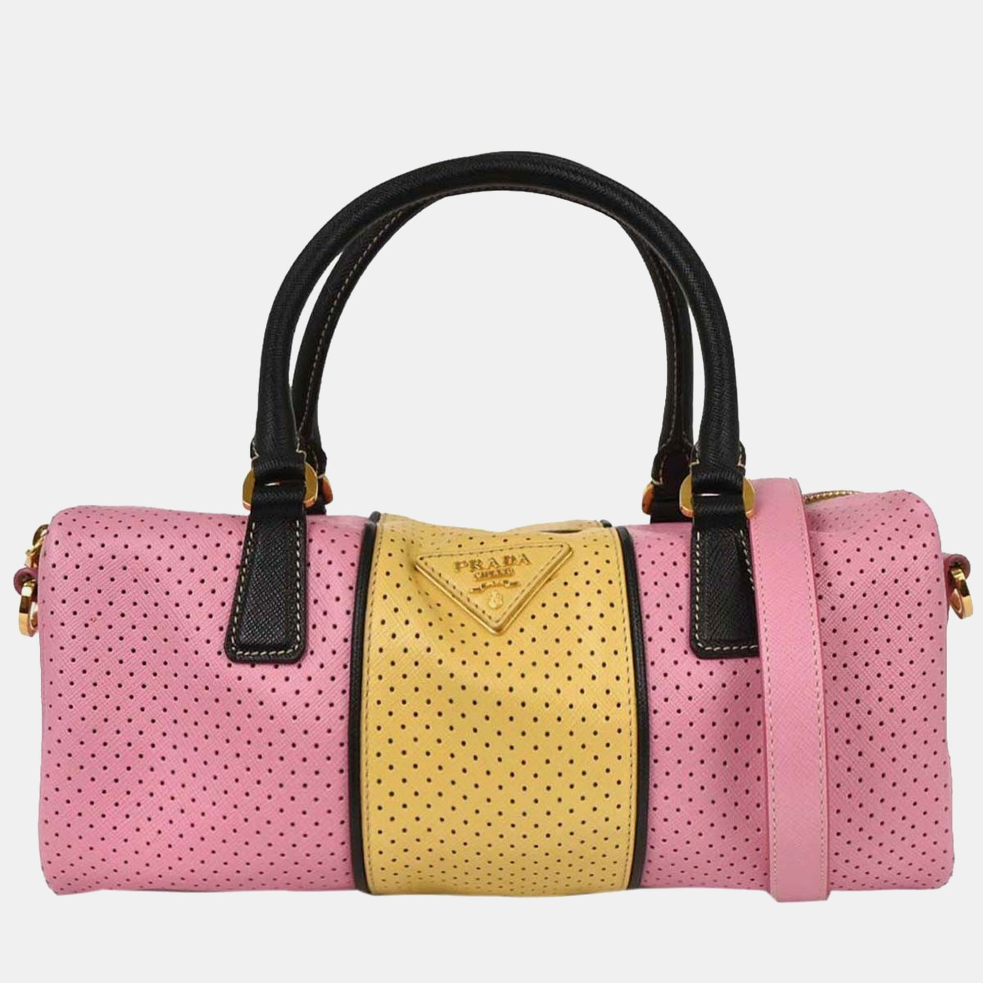 

Prada Pink Yellow Perforated Handbag