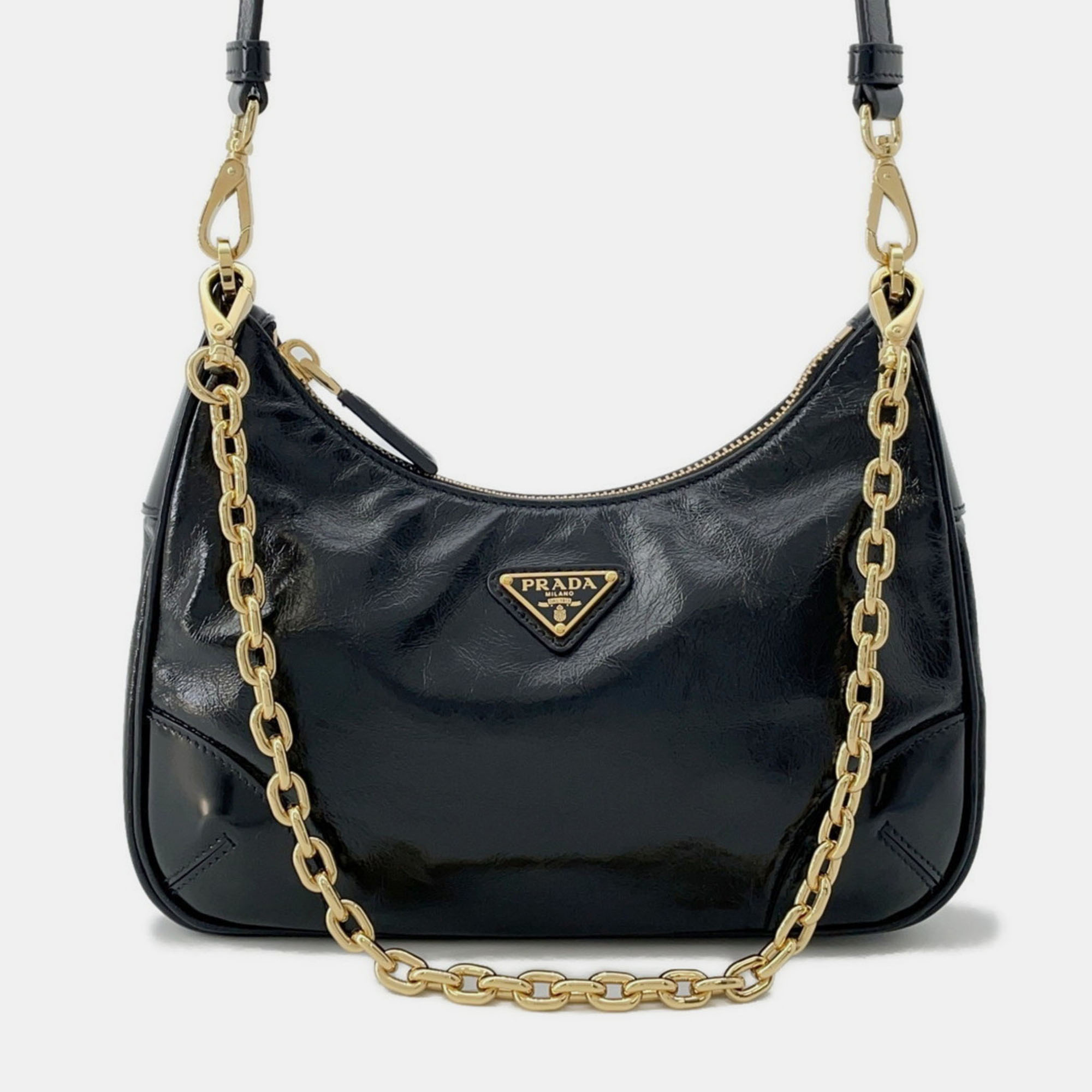 

Prada Re-Edition 2005 Leather Patent Shoulder Bag Black