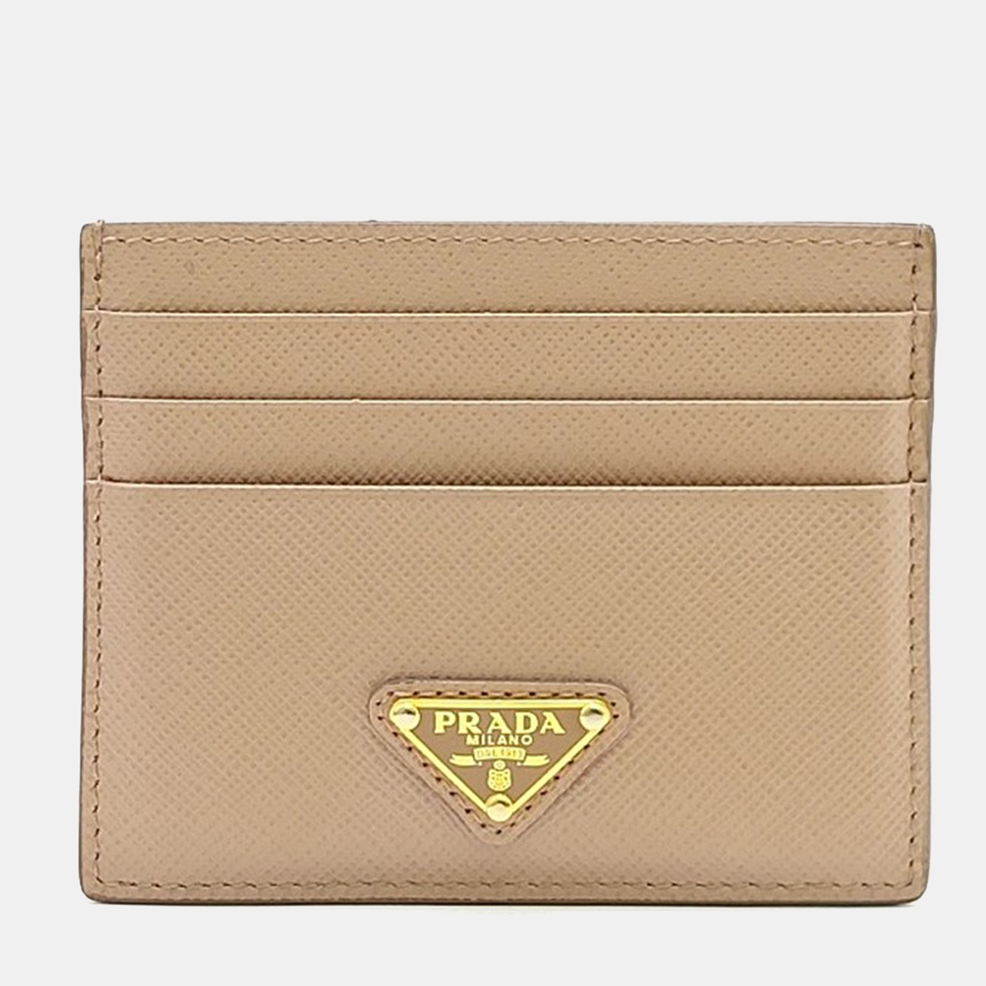 

Prada Beige Leather Saffiano Card Holder