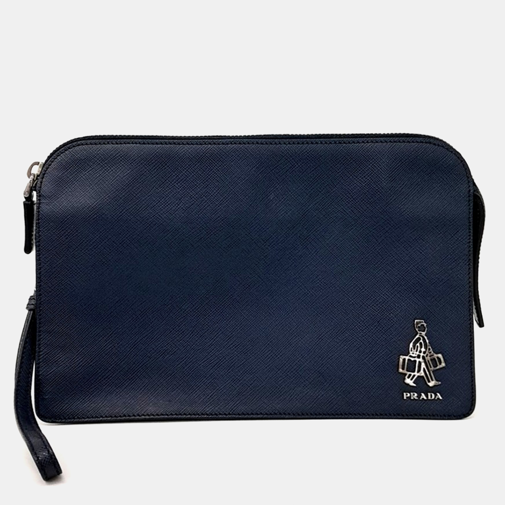 

Prada Navy Blue Leather Saffiano Clutch