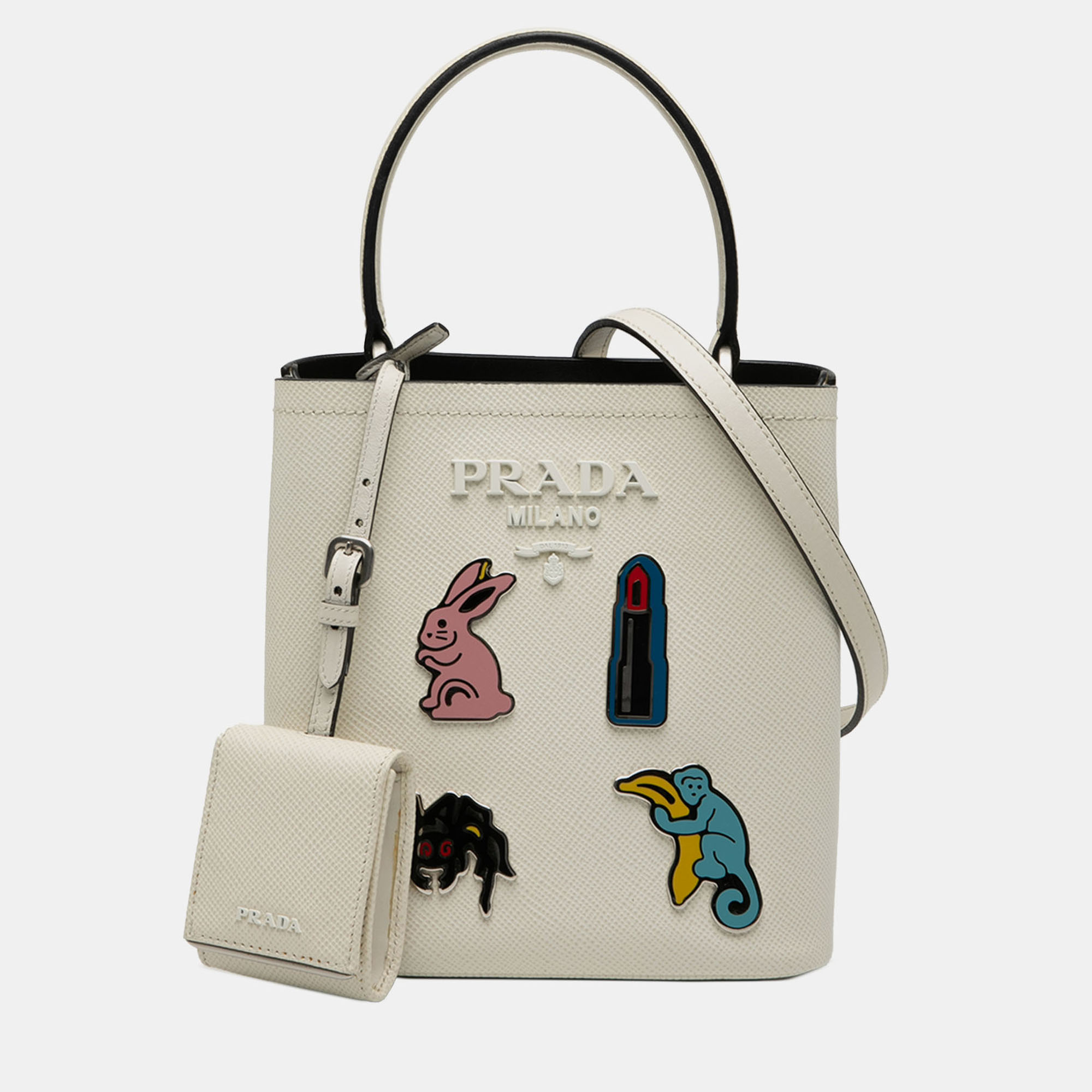 

Prada White Small Saffiano Cuir Smalto Panier Satchel