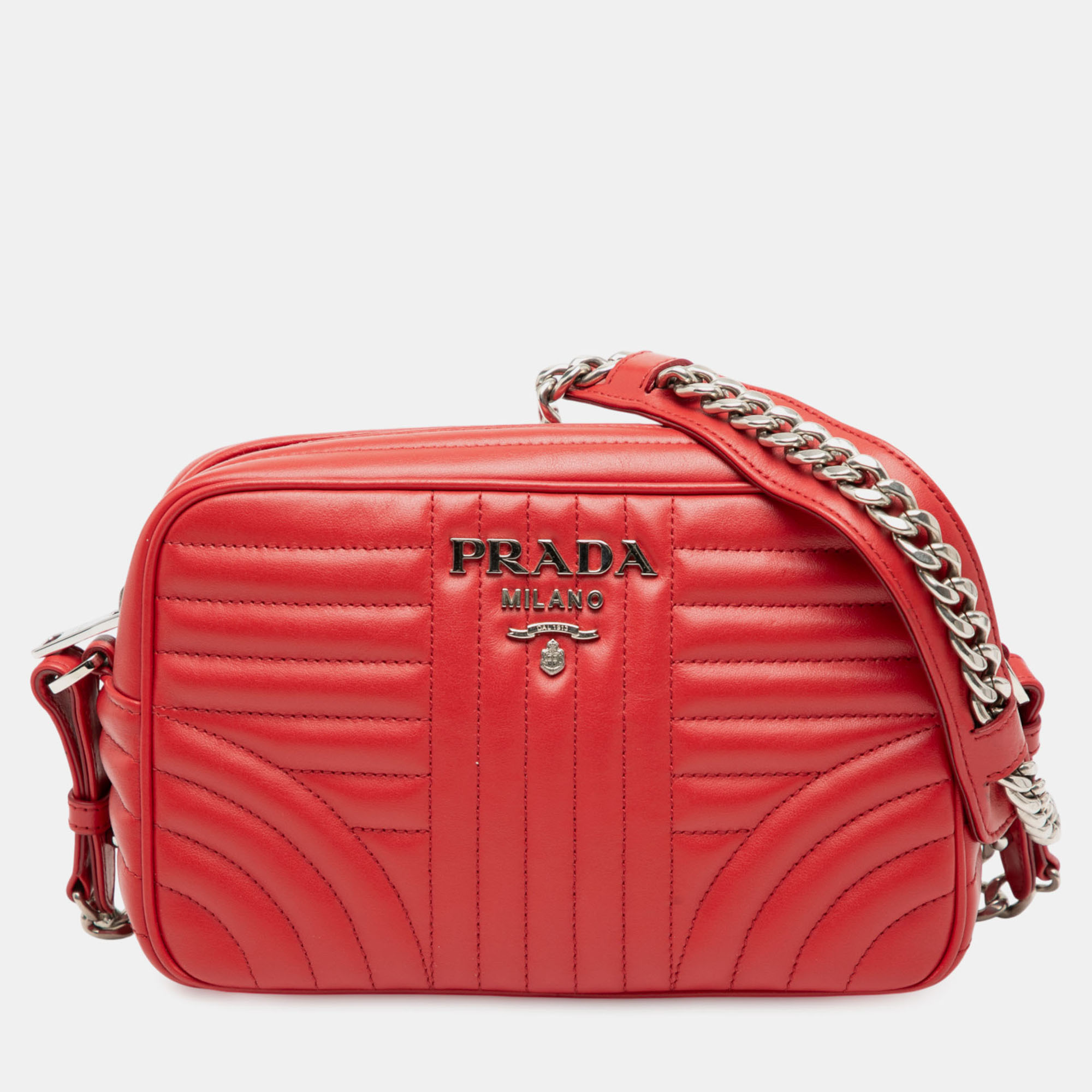 

Prada Red Soft Calfskin Diagramme Camera Bag