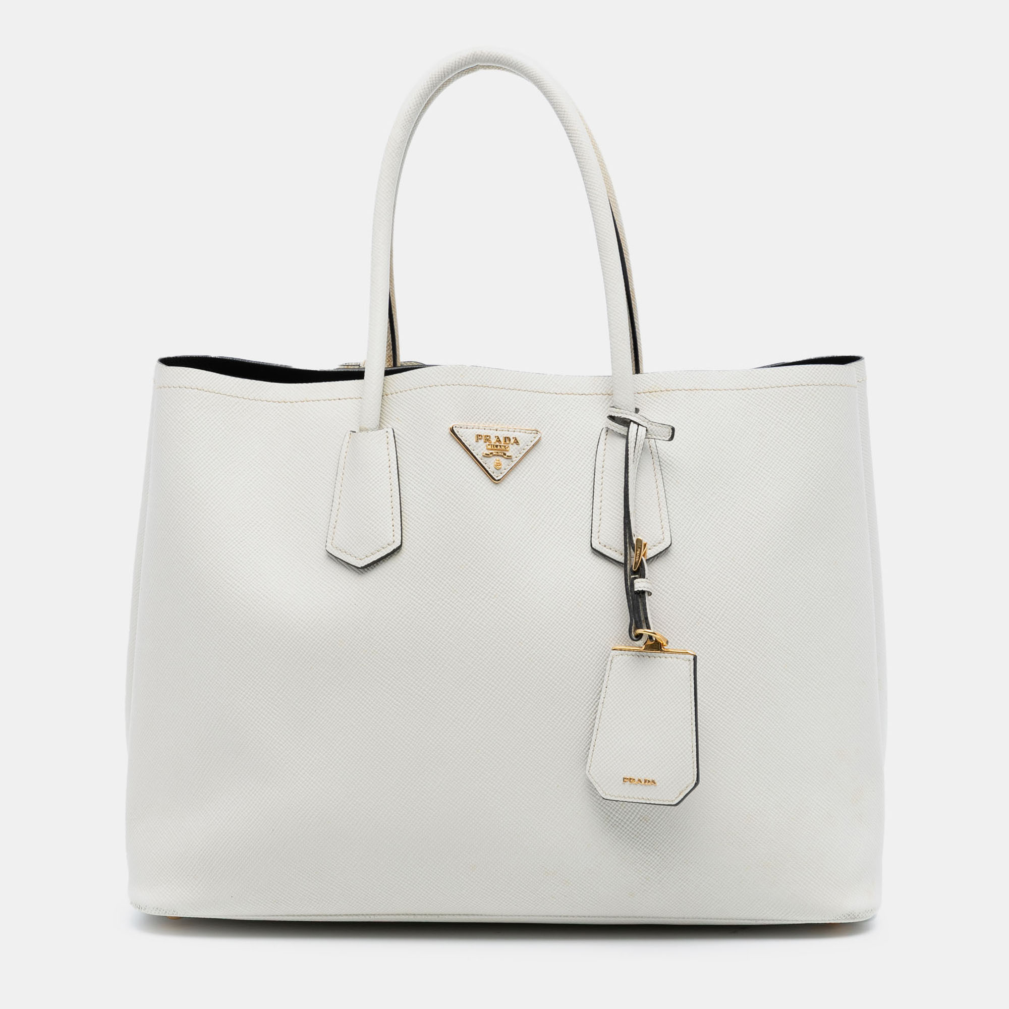 

Prada White Large Saffiano Cuir Double Satchel