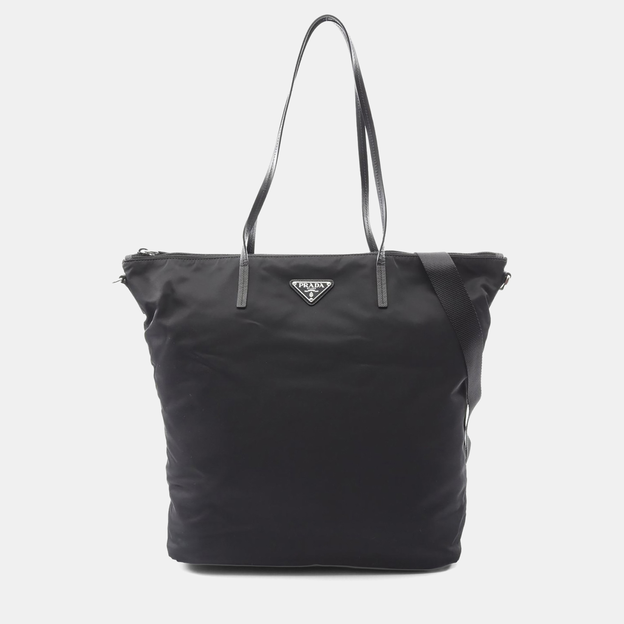 

Prada Tessuto Black Nylon Saffiano Leather Tote Bag
