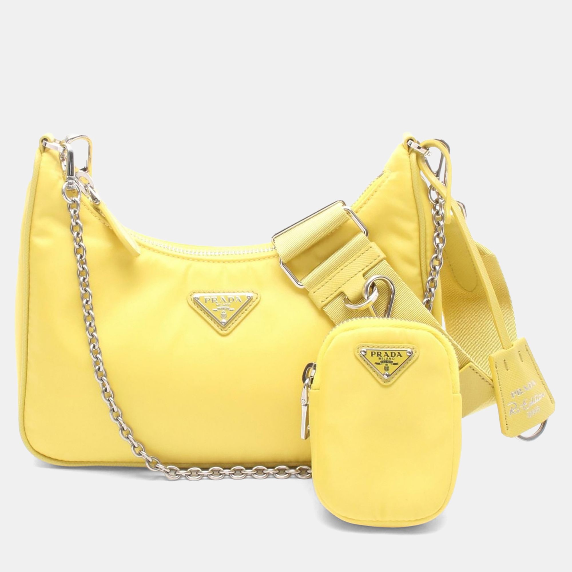 

Prada Re-Edition 2005 Yellow Nylon Leather Chain Shoulder Bag