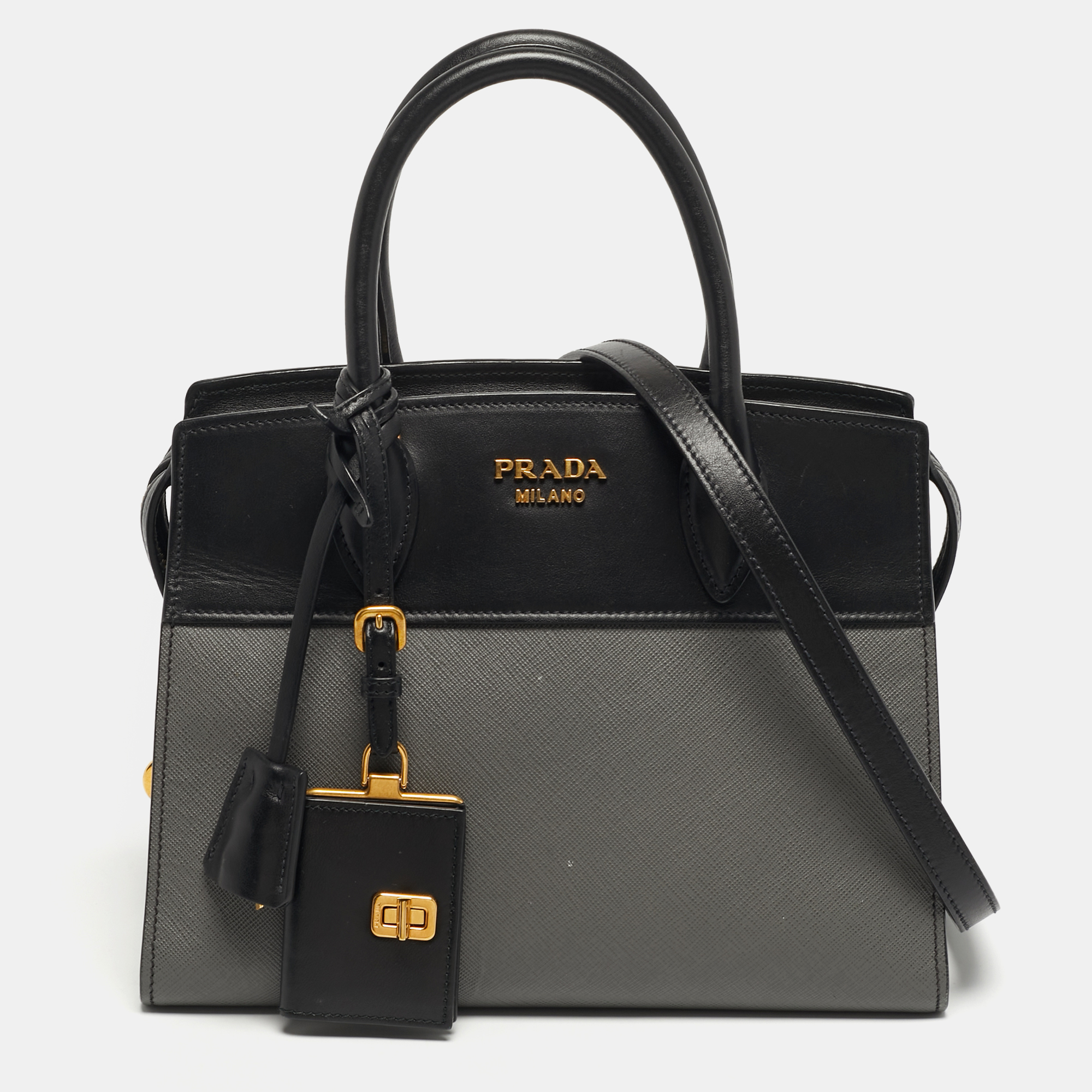 

Prada Esplanade Black/Grey Saffiano Lux Leather Tote