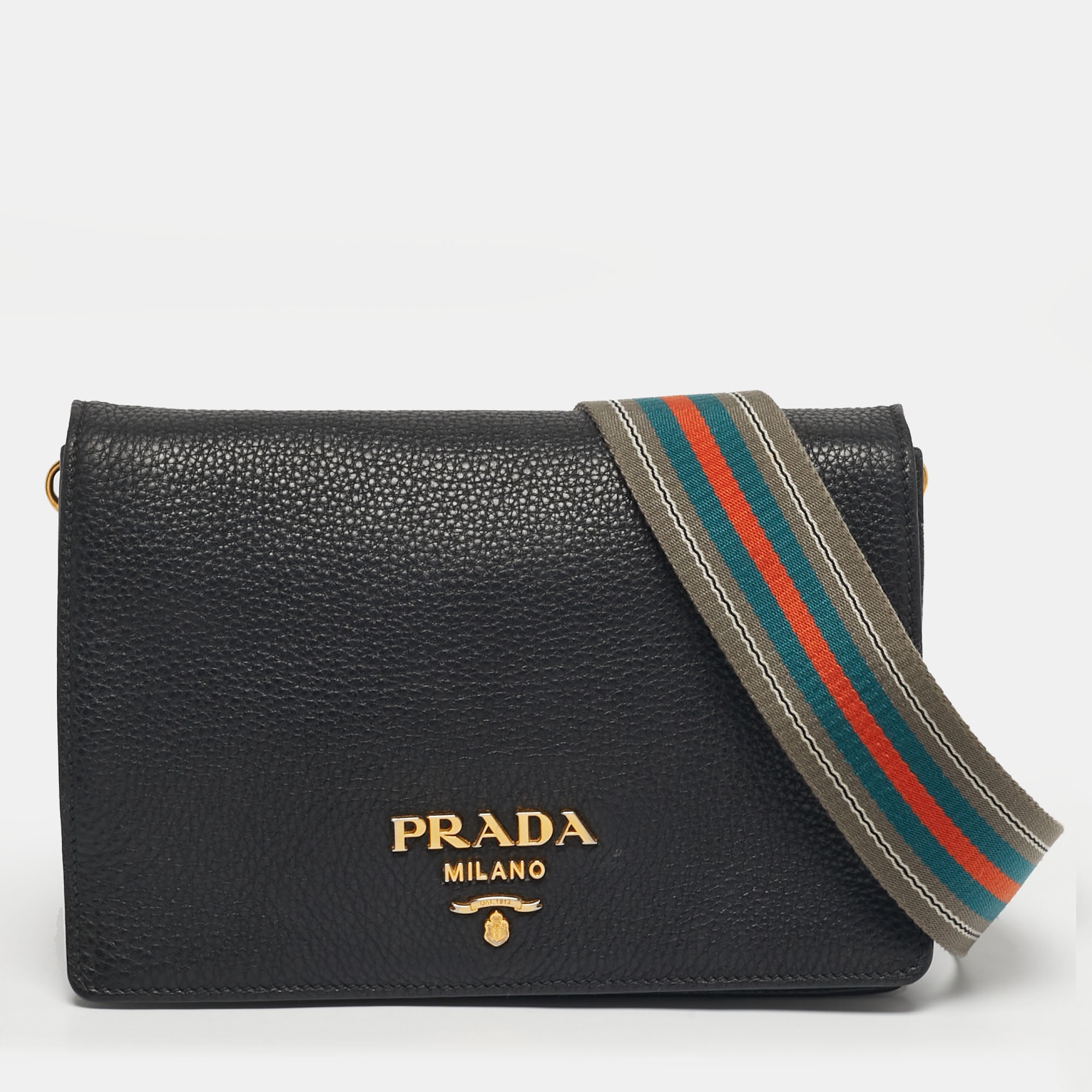 

Prada Black Vitello Leather Flap Crossbody Bag