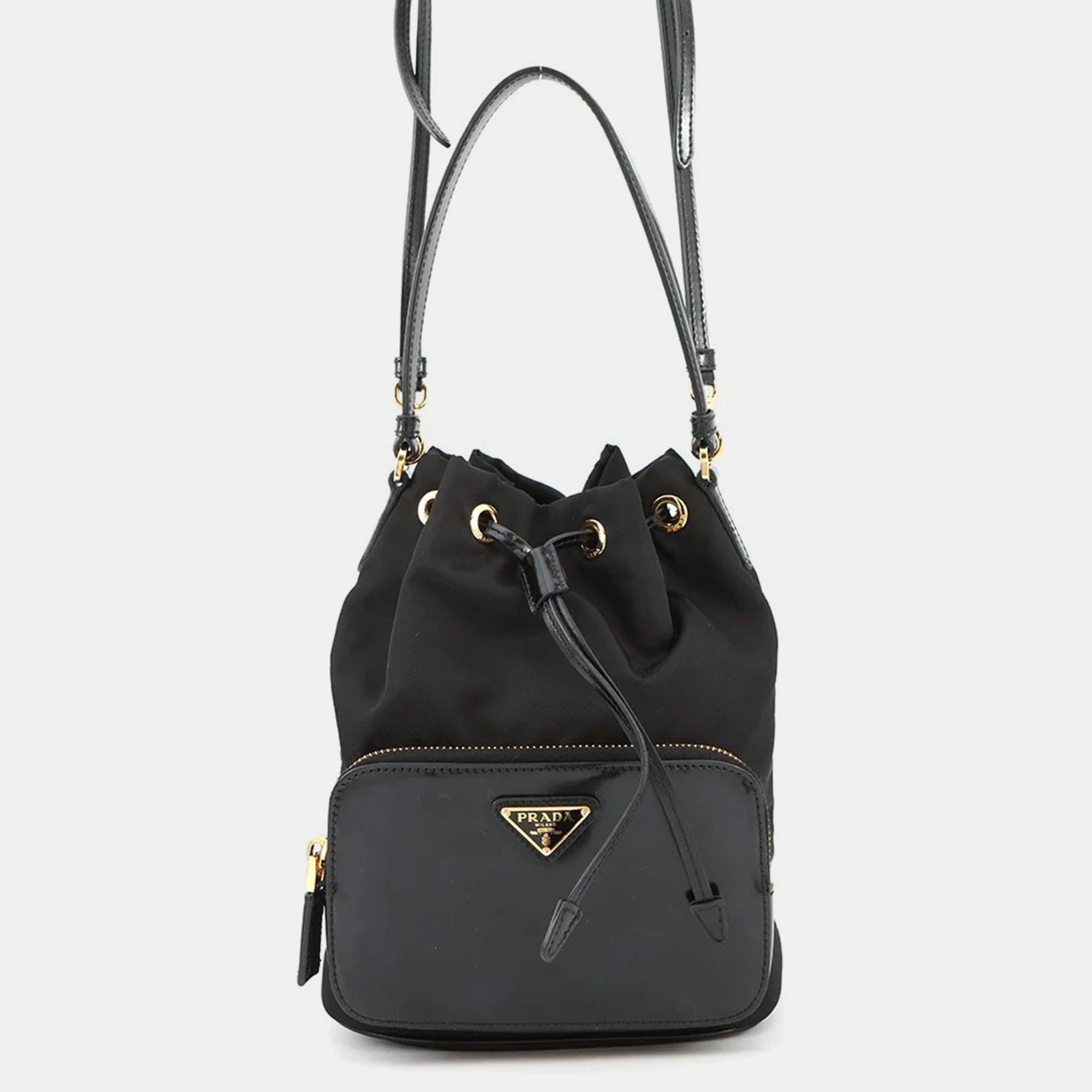 

Prada Re-Nylon Duet Bucket 2-Way Bag Black Nylon Patent Leather